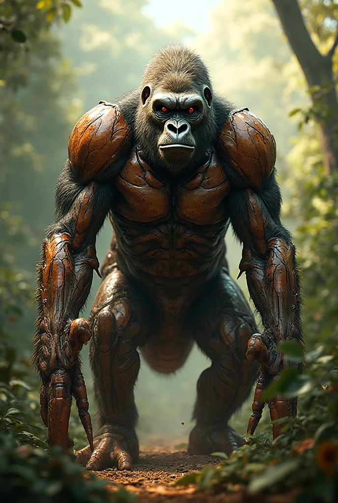 UM CYBORG METADE HOMEM, METADE MACACO LIGADOS POR UMALIGA DE TITANIO
