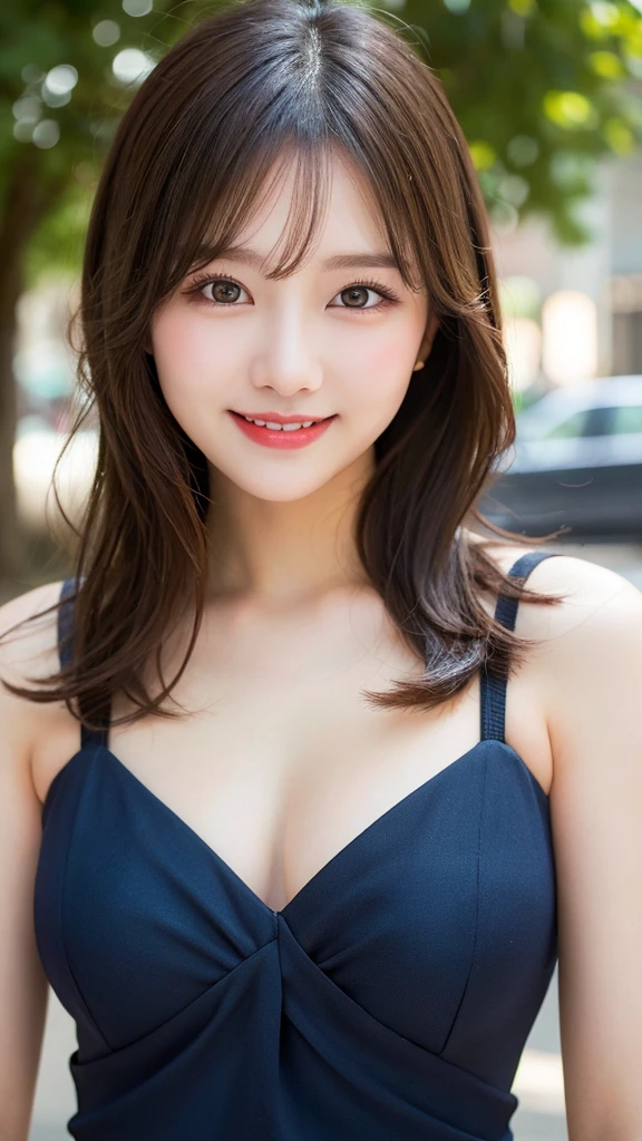  (realistic, photorealistic, best quality, 8k, RAW photo, masterpiece:1.2), beautiful Japanese girl, 20 years old, slender, detailed face, cute, kawaii, (wavy hair:1.2), (medium hair:1.3), (light brown hair:1.3), necklace, earrings, bracelet, (bra:1.3), (lace  short panties:1.4), (?????????), detailed eyes, (blue eyes:1.1), ??????????????, cleavage, (hand behind head:1.4), (looking at viewer:1.3), (smile:1.3), (wind:1.3), street, (crowd:1.4), 