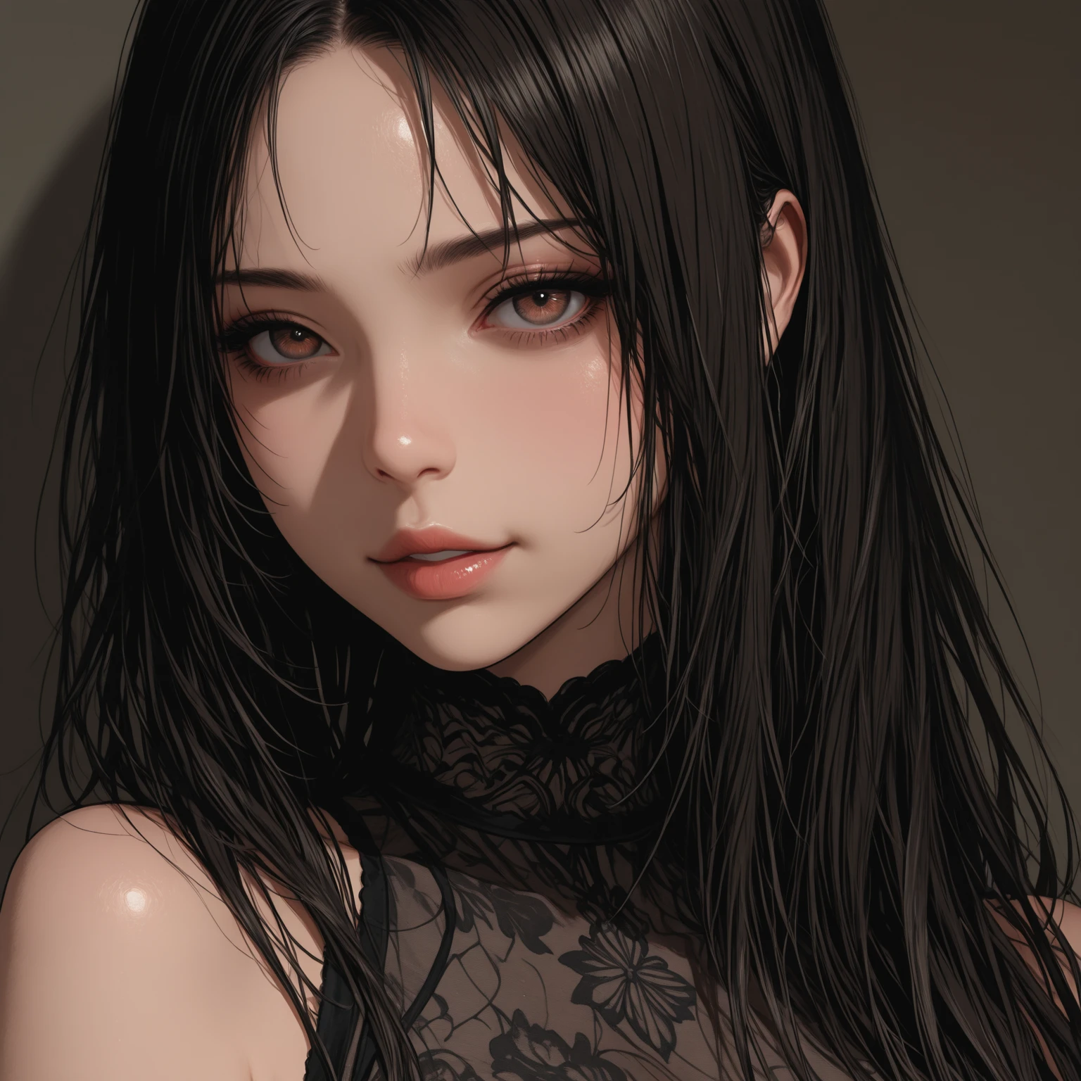 a close up of a woman in a black dress posing for a picture, realistic. cheng yi, ilya kuvshinov with long hair, stunning anime face portrait, inspired by Yanjun Cheng, photorealistic anime, beautiful anime portrait, photorealistic anime girl render, artwork in the style of guweiz, by Yanjun Cheng, hyper realistic anime