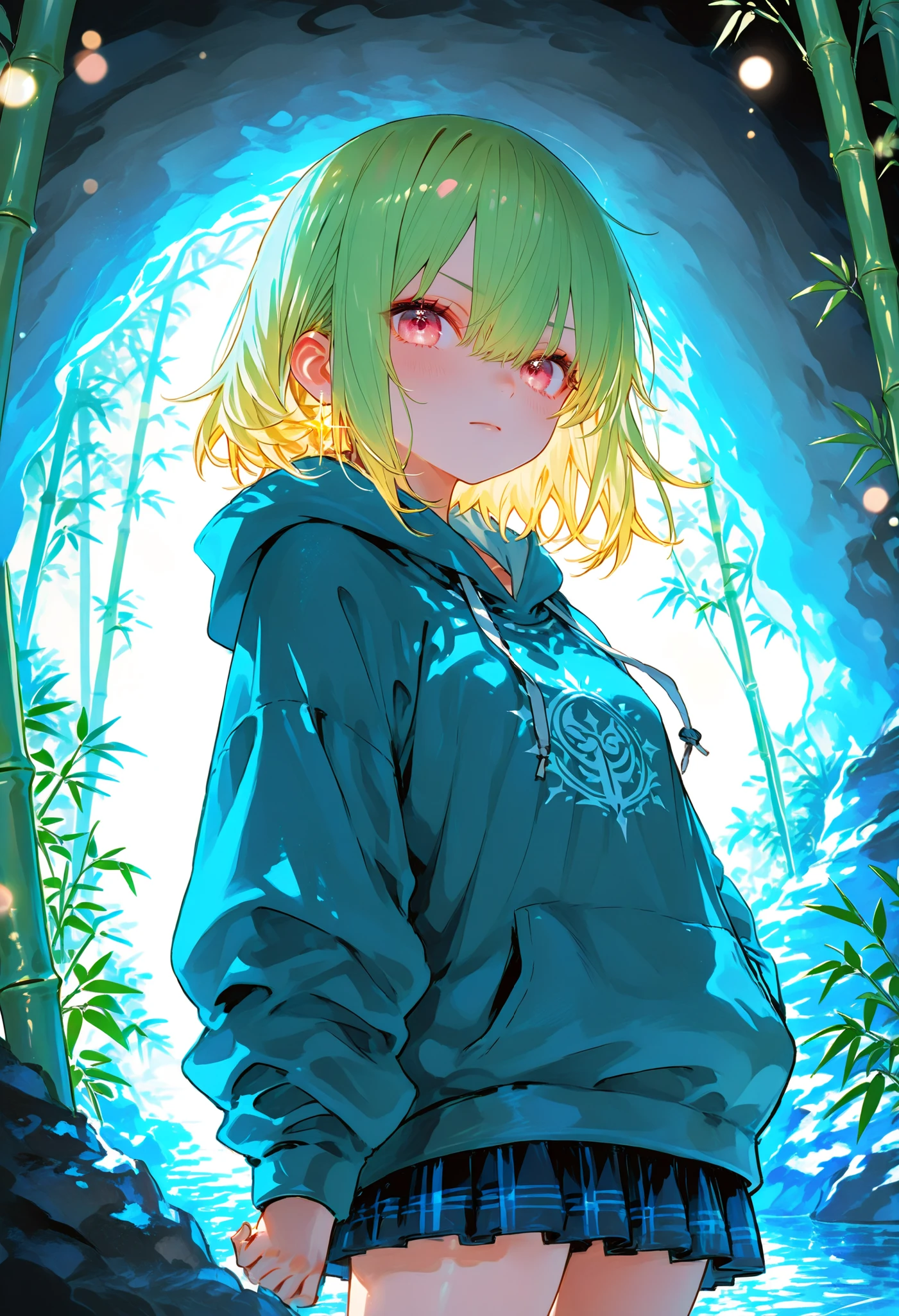 A girl who goes on an adventure in a huge underground cave in search of sparkling ores、cowboy shot、slender body、serious expression、Attitudes Like Leading Explorers，Bamboo is not growing、Bright Ore Shining in the Dark、A fantastic underground lake、 Chokehole、Stalagmite 、Beautiful Scenery Woven by Ice Bamboo Shoots、Complex Stratigraphic Structures Over Time、Mankind's First Subterranean Expedition、grand and mystical atmosphere high resolution、super definition、Realistic、High Quality、4K、Pictorial Texture、Professional Finish、soft lighting、Highly Detailed Paintings、physics-based rendering、vivid colors、bokeh