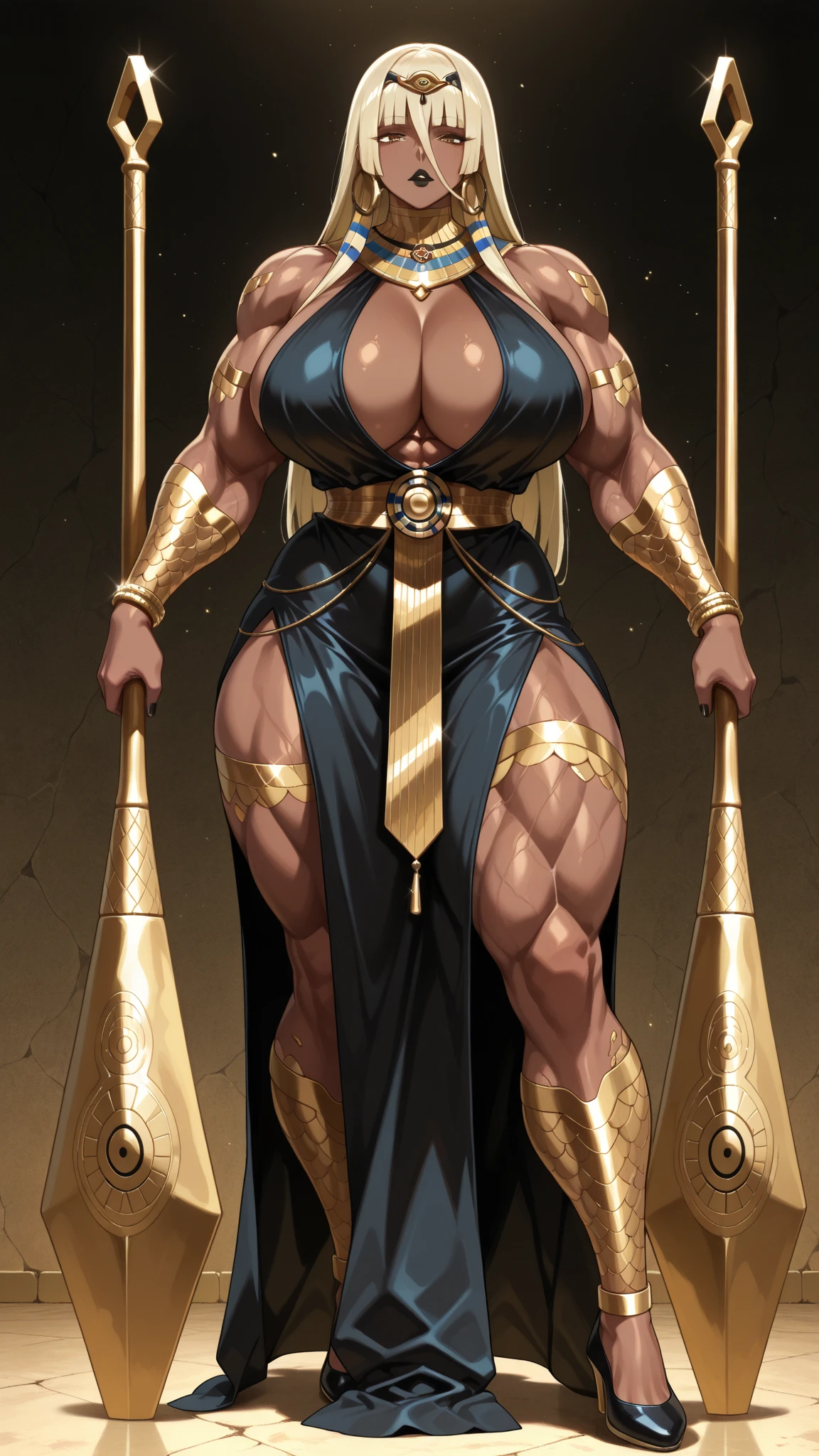 1female，35yo，plumw，extremely large ， 独奏，((side profile)), ((full body view:1.4)), ((masterpiece)),(((best quality))), ((egyptian empress, mature face)), ((middle eastern eyes:1.4)), ((Vulture crown:1.4)), (((septum piercing)), defined cheekbones, high cheekbones, illustration, ((muscular:1.3)), ((gold:1.4)),  bimbo, (:1.7) ((long Egyptian headpiece)), black hair, ((detailed face:1.4)) beautiful woman, (egyptian:1.4), colored skin, (white skin:1.4) , (red lipstick:1.4), shiny skin, (()), scribbles and marks,(puffy lips:1.4) , (temple: 1.5), ( at night: 1.5), rough sketches, pose, 8k,16k, ( background, white background: 1.3) ((warm color palette)), ((ancient aesthetic))（（（tmasterpiece），（Very detailed CG unity 8K wallpaper），best qualtiy，cinmatic lighting，detailed back ground，beatiful detailed eyeright pupillue eyes，Snow-whiteskin，Redlip（Very fine and beautiful），（Beautiful and detailed eye description），ultra - detailed，tmasterpiece，））facing at camera，A high resolution，ultra - detailed），(gigantic :1.3), scifi style