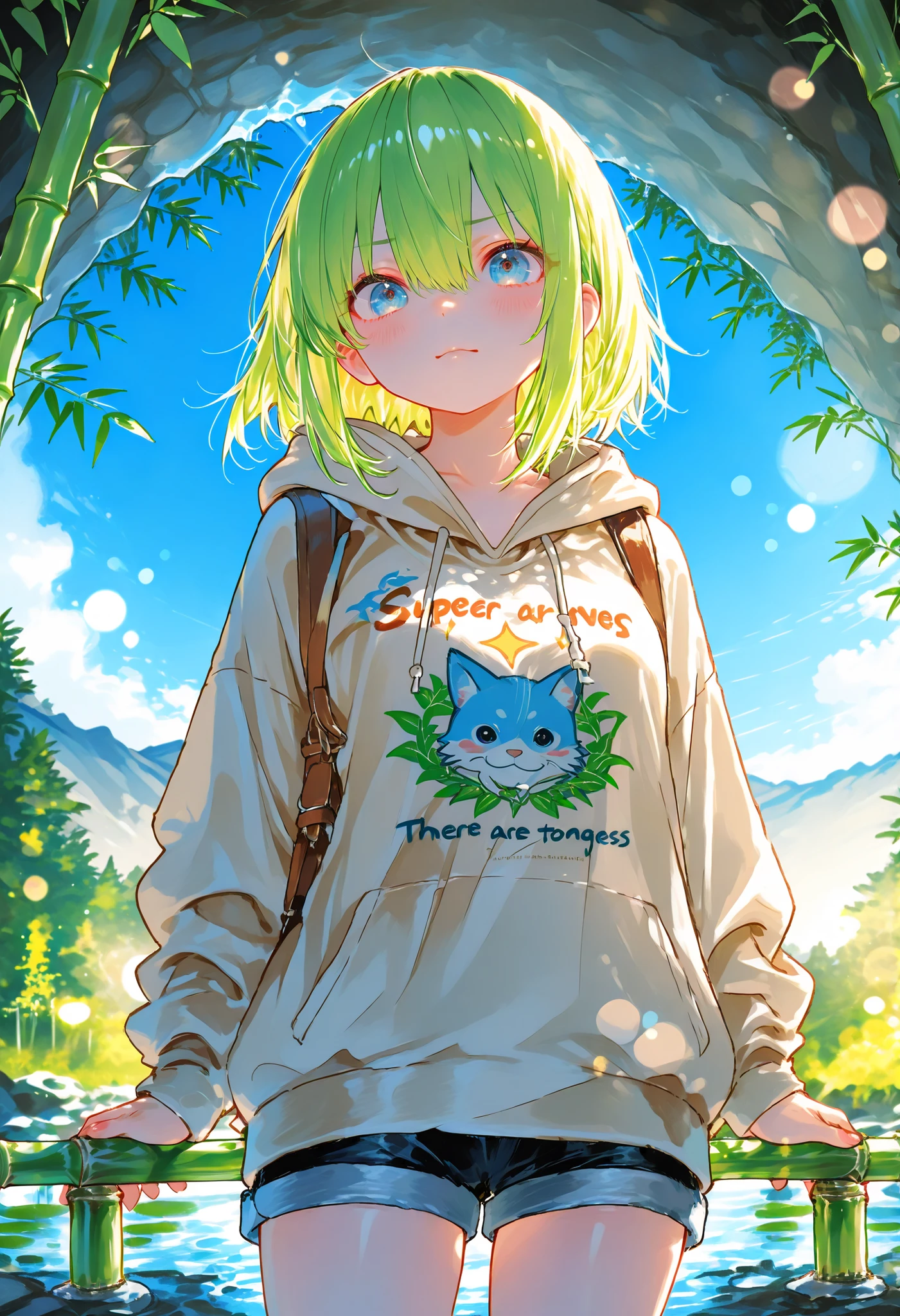 A girl who goes on an adventure in search of sparkling ores in a huge underground cave、cowboy shot、slender body、serious expression、Attitudes Like Leading Explorers,((There are countless ferns growing))、Bamboo is not growing、Bright Ore Shining in the Dark、A fantastic underground lake、 Chokehole、Stalagmite 、Beautiful Scenery Woven by Ice Bamboo Shoots、Complex Stratigraphic Structures Over Time、Mankind's First Subterranean Expedition、grand and mystical atmosphere high resolution、super definition、Realistic、High Quality、4K、Pictorial Texture、Professional Finish、soft lighting、Highly Detailed Paintings、physics-based rendering、vivid colors、bokeh