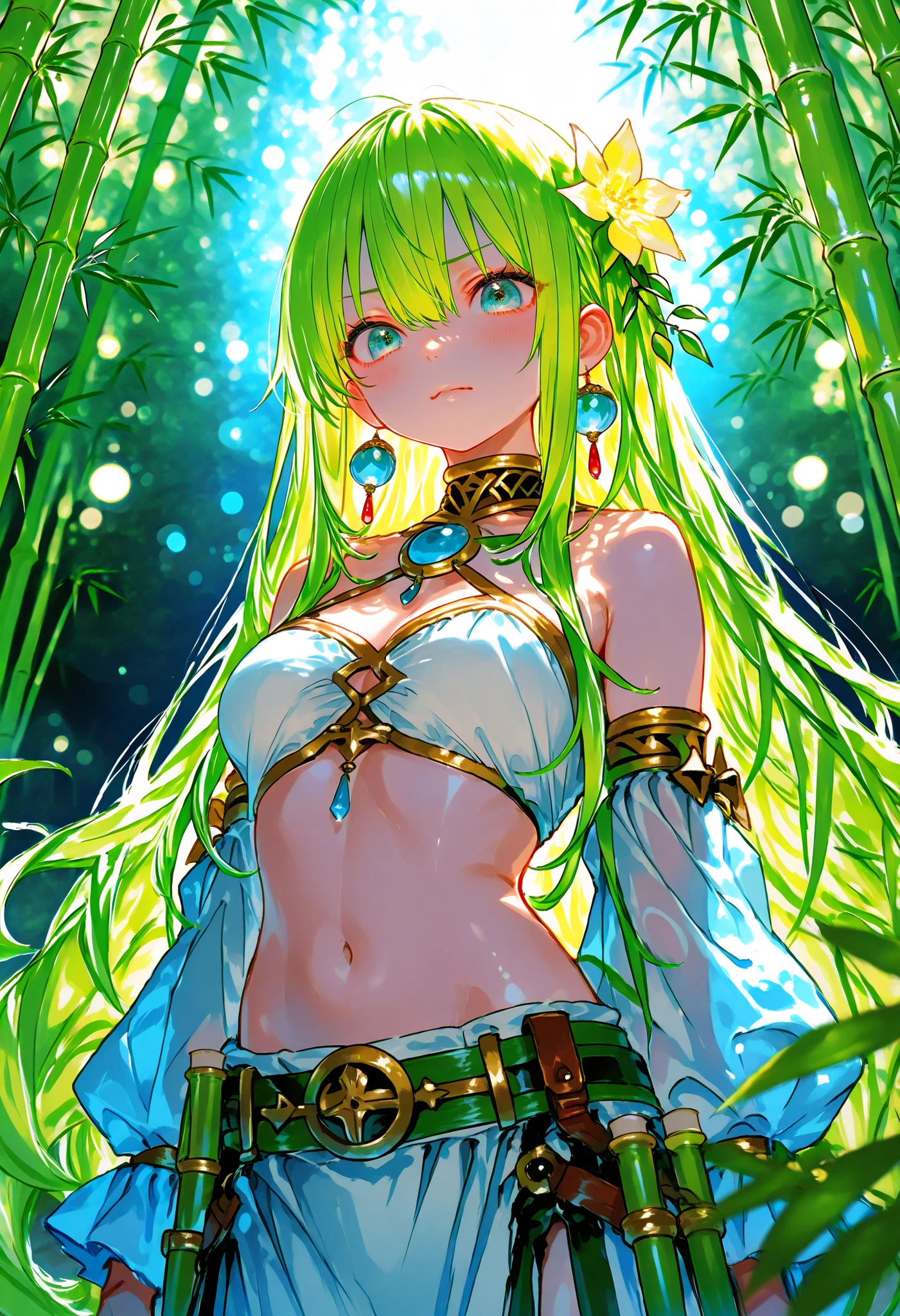 A girl who goes on an adventure in search of sparkling ores in a huge underground cave、cowboy shot、slender body、serious expression、Attitudes Like Leading Explorers,((There are countless ferns growing))、Bamboo is not growing、Bright Ore Shining in the Dark、A fantastic underground lake、 Chokehole、Stalagmite 、Beautiful Scenery Woven by Ice Bamboo Shoots、Complex Stratigraphic Structures Over Time、Mankind's First Subterranean Expedition、grand and mystical atmosphere high resolution、super definition、Realistic、High Quality、4K、Pictorial Texture、Professional Finish、soft lighting、Highly Detailed Paintings、physics-based rendering、vivid colors、bokeh