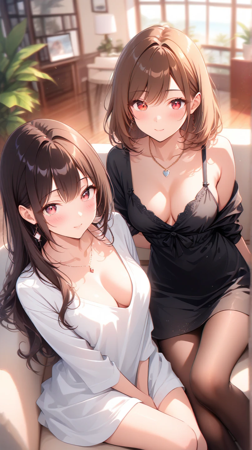 (masterpiece:1.3, Highest quality, Ultra-high resolution：1.2, Very detailed、8k), (Realistic, photoRealistic:1.4), Beautiful illustrations, Perfect lighting, colorful, Written boundary depth, Beautiful detailsまでこだわった髪, Beautifully detailed face, Beautiful details, Droopy eyes、Beautiful clavicle, Beautiful body, 美しい?????????????, Beautiful thighs, Beautiful legs, Beautiful fingers, Show Viewer、Front view:0.6, beauty1人, Japanese, beauty、30 years old, Perfect Face, (Perfect ???????, Anatomically correct), Cute and symmetrical face, Baby Face, , Glowing Skin,(blouse:1.4),(Skater Skirt：1.4), (Black Hair, Medium、Updo Hair:1.4), Braided bangs、Dark brown eyes, (?????????????, The body is slim), necklace, Small earrings:1.1, (Beautiful views), (night),( Luxury hotel room),((bed、lying down)),優しいsmile、(smile, Lips parted),