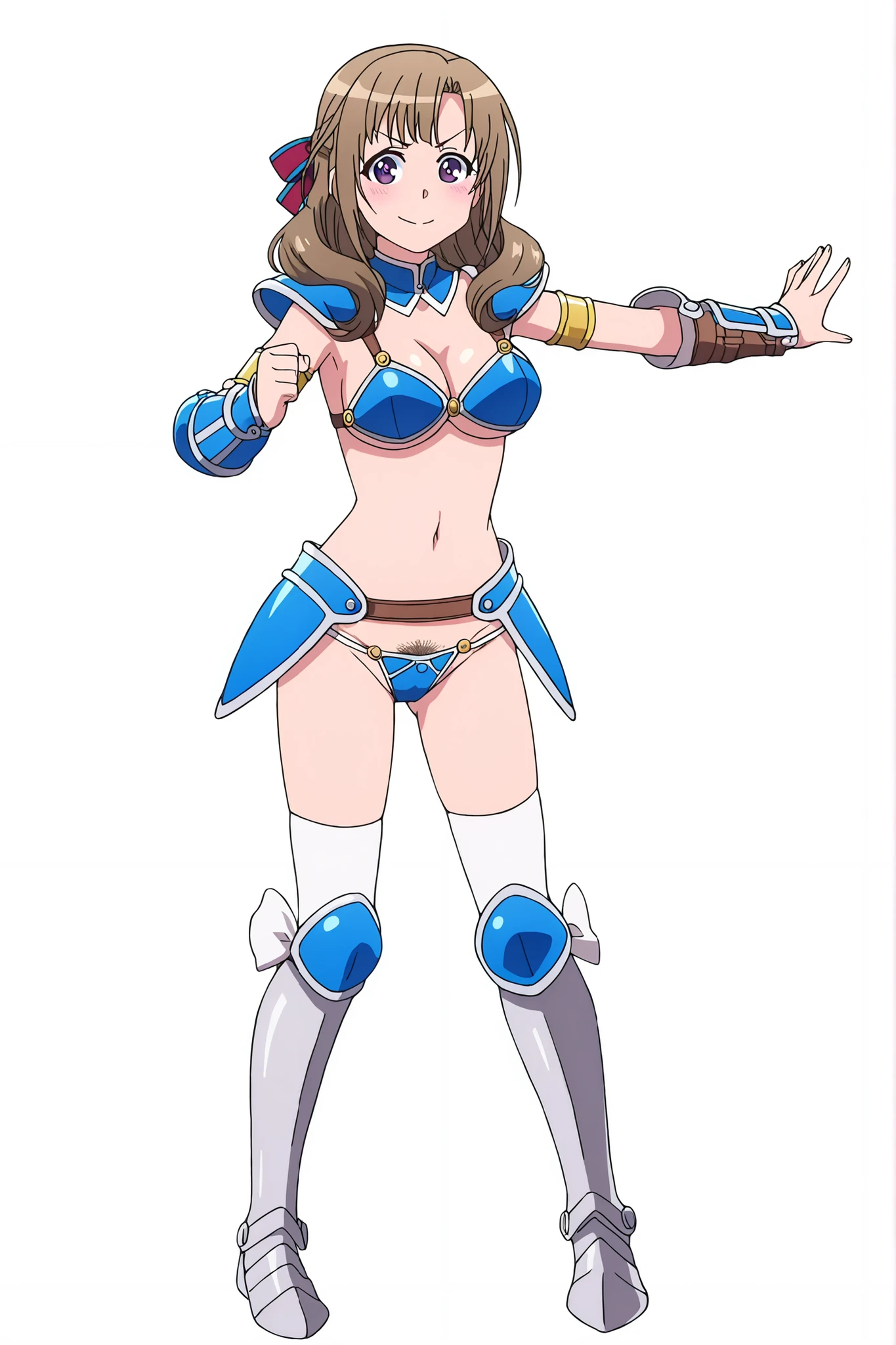 Mamako Oosuki,simple_anime, oosuki mamako, white background, ,1girl, solo, oosuki mamako, long hair, brown hair, drill hair, half up half down braid, hair ribbon, curtained hair, purple eyes, bikini armor, pauldrons, armlet, gauntlet, faulds, white thighhighs, armored boots, knee boots,(detailed_hands:1.5),, female pubic hair
 oosuki mamako, long hair, brown hair, drill hair, half up half down braid, hair ribbon, curtained hair, purple eyes, bikini armor, pauldrons, armlet, gauntlet, faulds, white thighhighs, armored boots, knee boots, female pubic hair, white background, ,(detailed_hands:1.5)