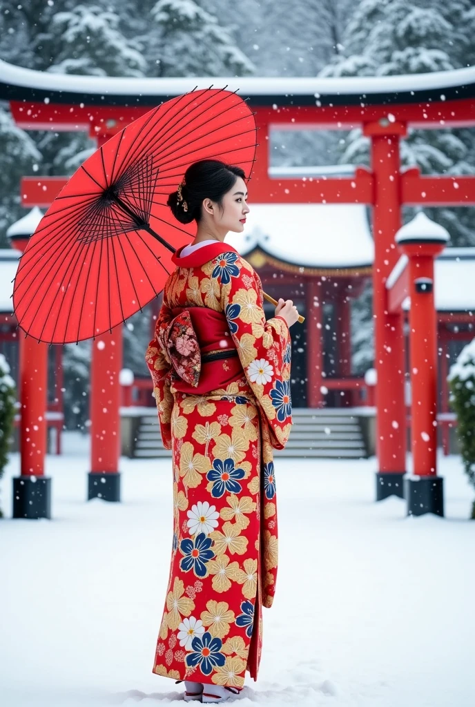 Woman standing in the snow v1