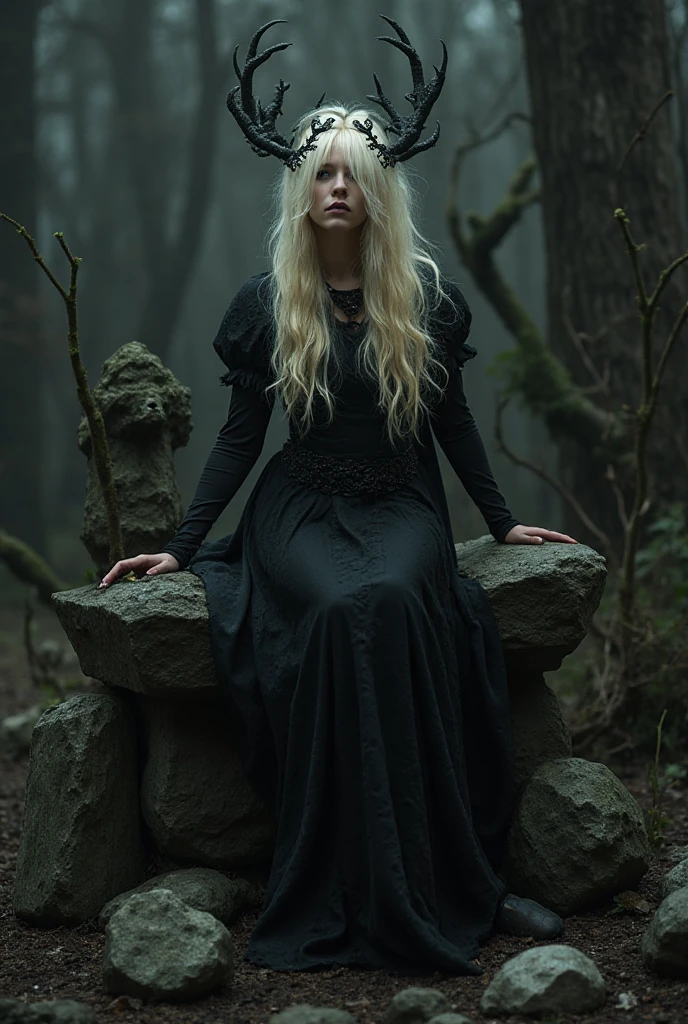 female vampire|albino, pale porcelain skin, vintage black dress, smile, shallow depth of field, grin|creepy, nightfall, detailed face, night, wide , narrow waist, portrait of woman standing, detailed eyes, portrait of woman standing, 8k RAW photo, highest quality, looking at the viewer, best shadow, intricate details, long hair, bright eyes, forest, grave, gothic, goth detailed, highres, high qualilty, high saturation