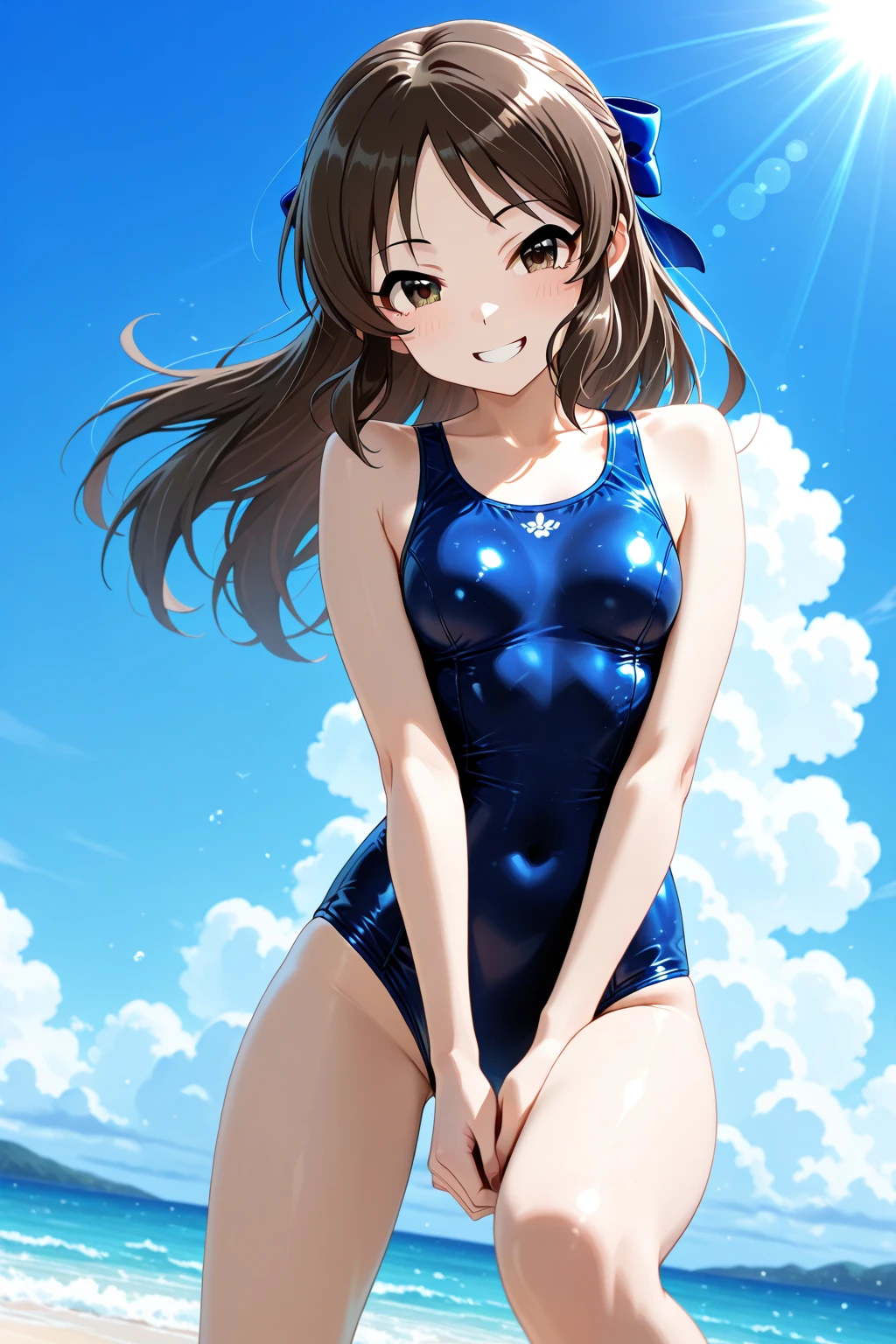 Megumi Amano、Shiny brown hair, Twin tails, Beautiful Blue Eyes、Small waist、Small breasts、Modest chest、smile、Sparkling eyes, (fine grain)、Very fine eye、Very detailed顔, Very detailed目, Cowboy Shot、



very cute and beautiful girl,(Very exquisite beautiful face and eyes),(Blue swimsuit),
Are standing,Put your arms behind your back,Poolside,Small colorful flowers blooming in the meadow,
(smile),View your viewers,,Cowboy Shot,
(Highest quality,masterpiece),Absurd,High resolution,Very detailed,Very detailed,32K,
Movie Scenes,Detailed Background,alone,Dynamic Angle,
Hair blowing in the wind,Beautifully detailed skies,(Realistic),