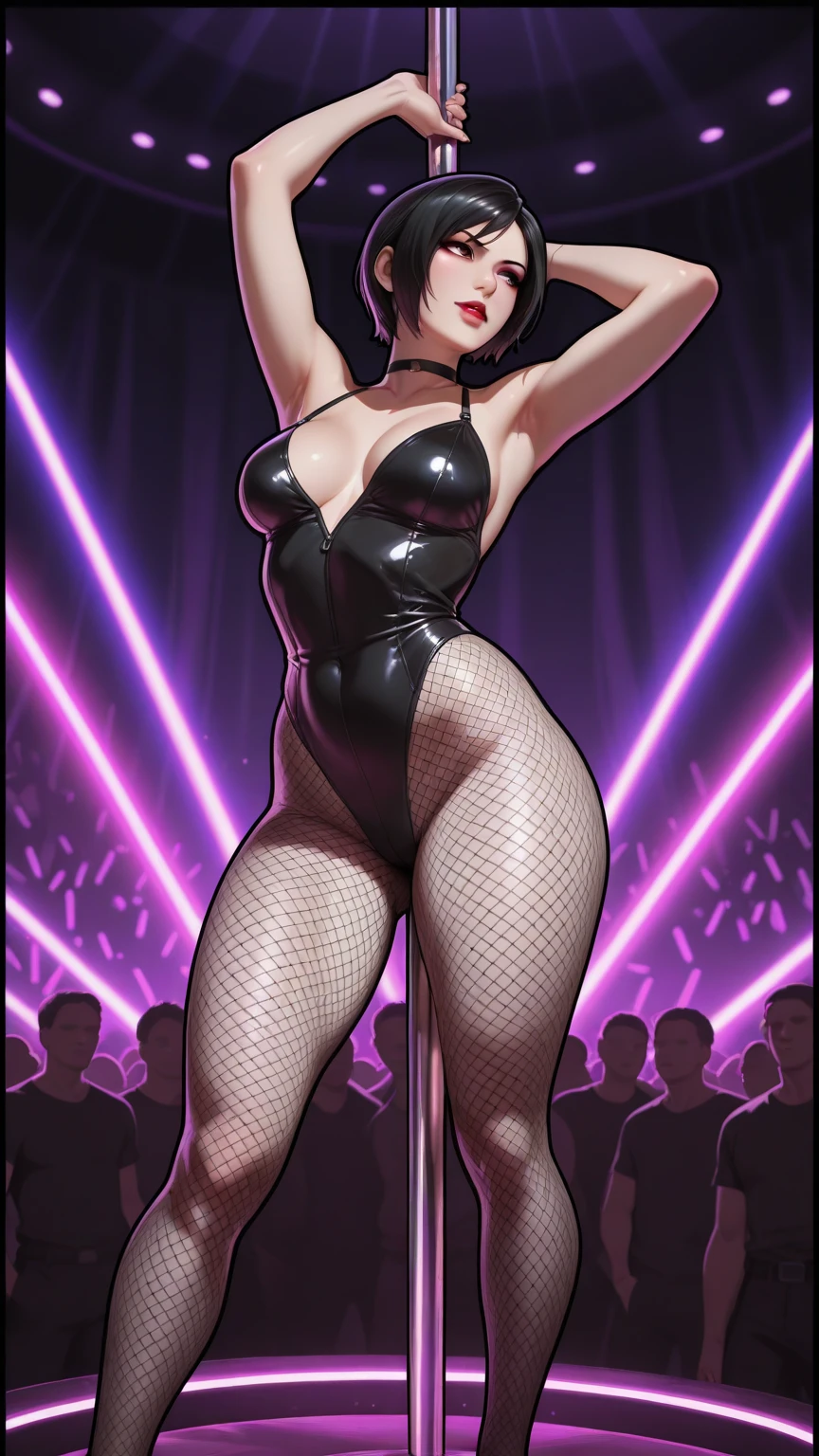 Beautiful sensual ?????? woman with big .She wears fishnet stockings up to her thighs.Blue eyes with black eyeliner, Red semi-matte lipstick, Tan Skin, A frivolous, proud smile, Blonde.Full body image、Plain white background、Black thigh-high boots with black stiletto heels.Black harness、Black ?????? swimsuit、Black bra、Full body angle from the front、Pin-up girl style、