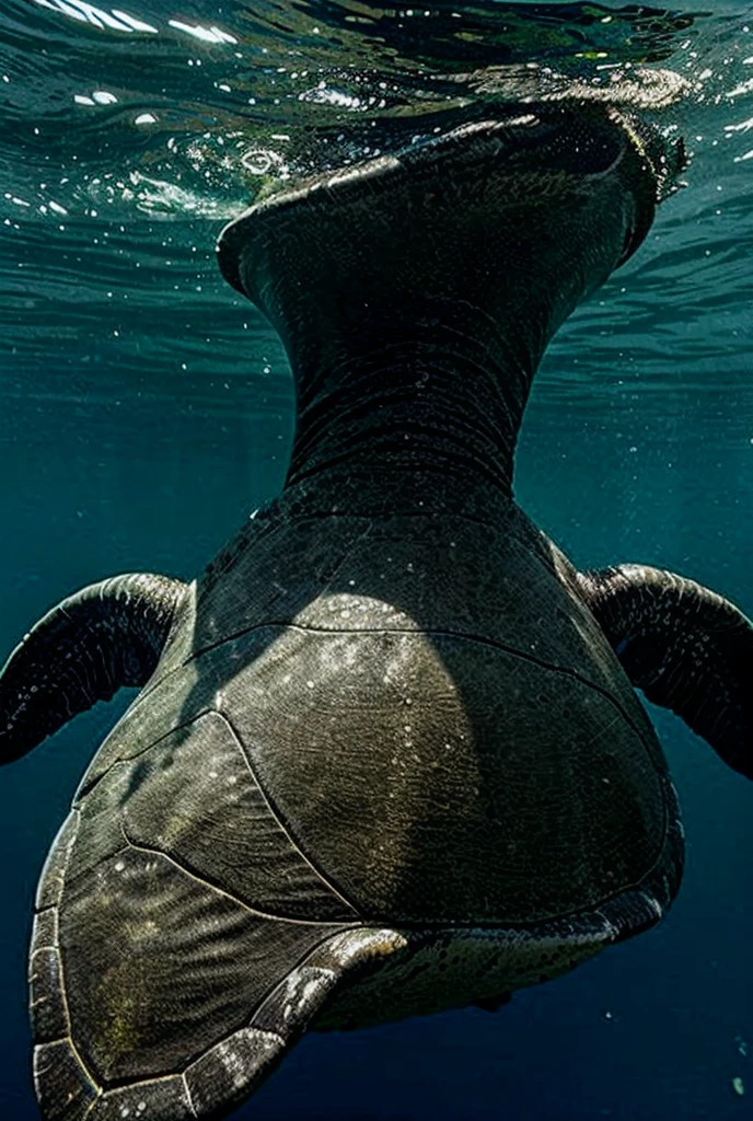 , medium , brunette, long hair, diving equipment, diving to the bottom of the sea with a friend.
