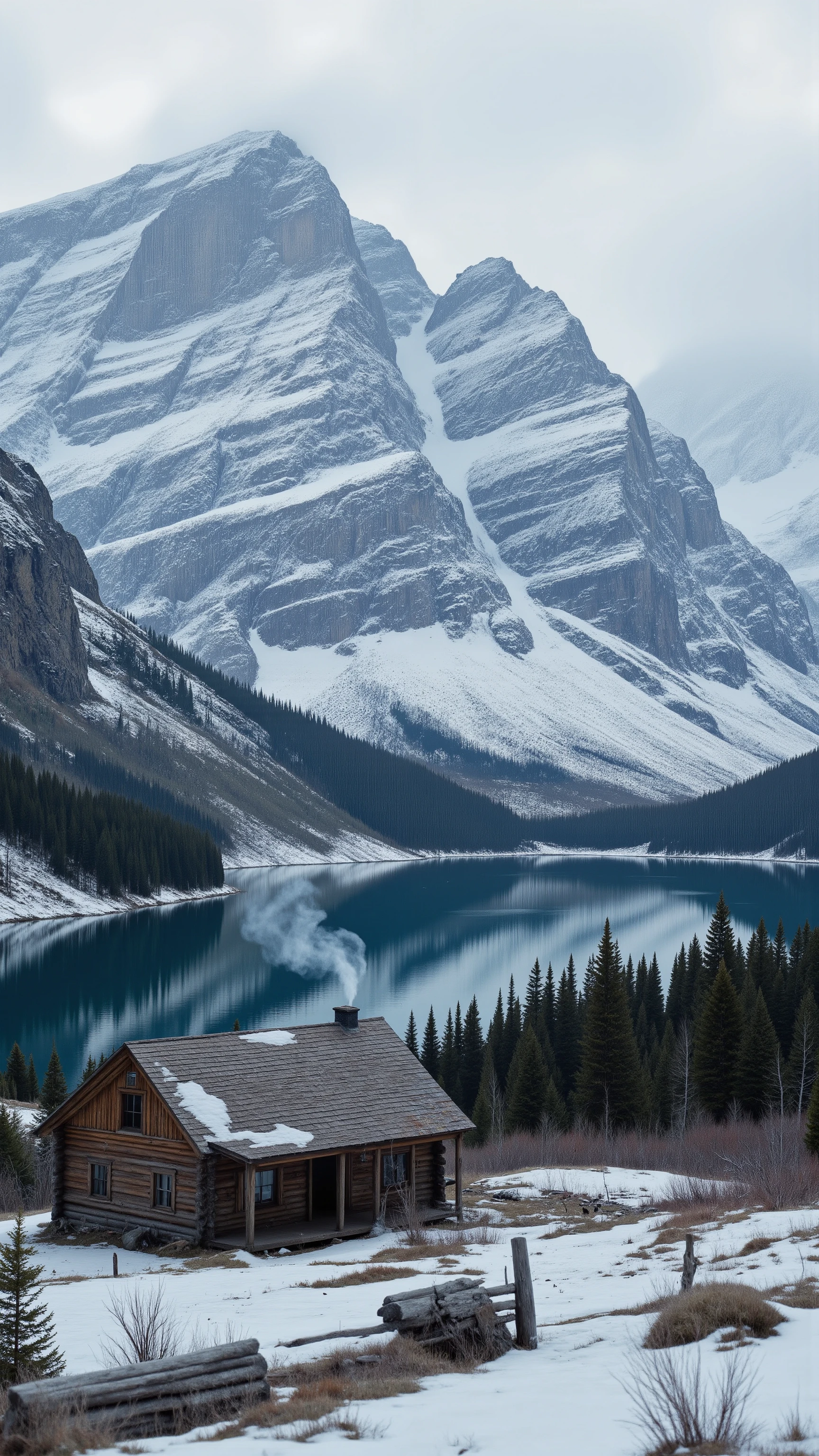 high-definition images、log house where Wyatt Earp lives in the Rocky Mountains of Alaska、The