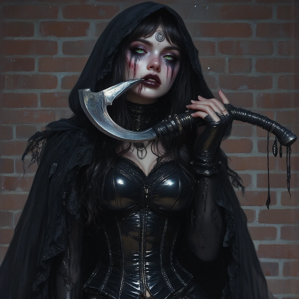 Post-apocalypse, Cult of Cthulhu, a dangerous looking sprinkled man green blood on top of a table with a alien head, peeled flesh, guro,broken creature, deadman, a dangerous looking sprinkled man green blood on top of a table with a alien head, with a lot of blood around, hyperrealism, hyper realistic color photo, realistic photography ((hnsrdlf style)), dark atmosphere, gothic art, realistic blood, RTX graphic, HDR, ultra detailed, ultra realistic shadows, ultra quality