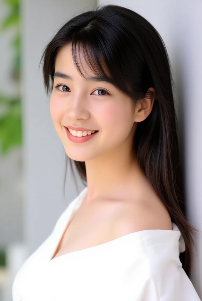 You are a professional photographer。future、Beautiful Eyes、 ((Highest quality)), Clear contours, Woman with beautiful face, (((One Girl,alone))), ((Beautiful Eyes)),  Appeal,Albedo and Specular Maps、Accurate simulation of lightweight material interactions、A woman taking a photo wearing a  top, Light Smile、perfect body