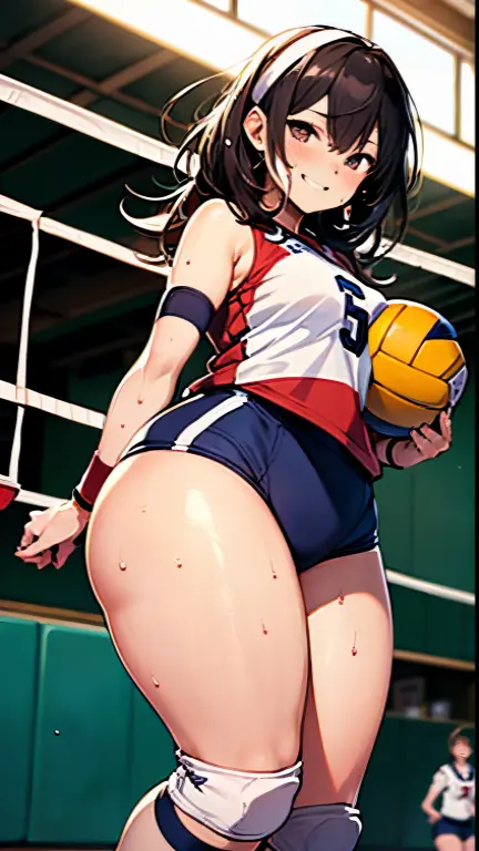 Beauty mother-in-law　Black Hair　hair band　volleyball　gym