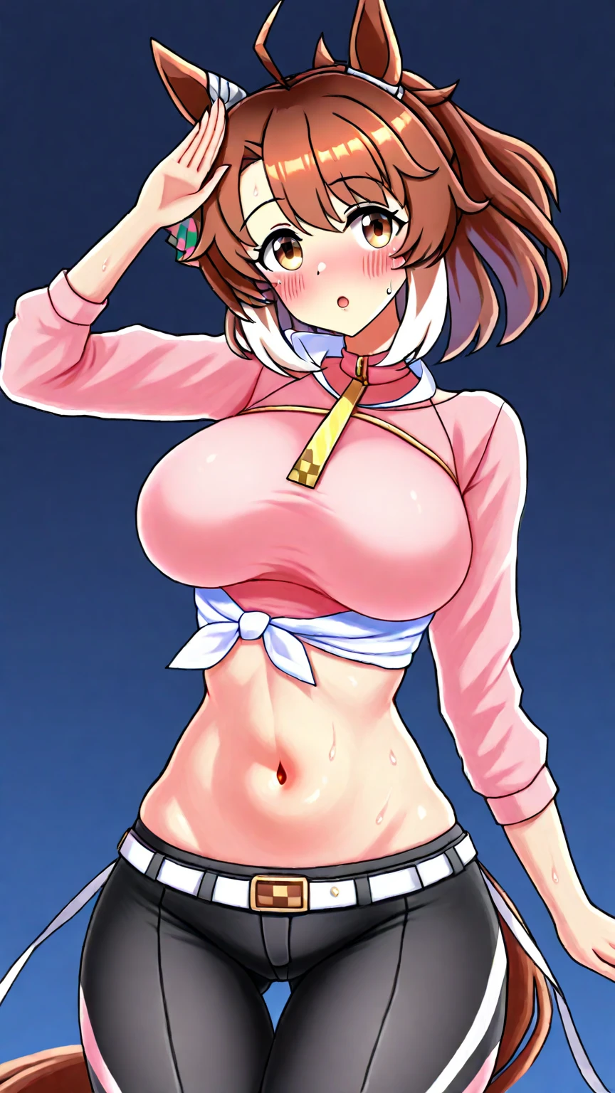 (beautiful detailed eyes:1.5, beautiful detailed face:1.2, beautiful detailed hair), Murrue Ramius, a woman, red eyes, blush, milf, wife, , Curvy, (brown hair, long hair, bangs), (sagging :1.5), (chemise:1.3, no bra), arms behind back, upper body, standing, (Perfect detailed , beautiful detailed hair, perfect female body:1.2, shiny skin), (thick outline, Beautiful outlines, black outlines), simple background:1.5