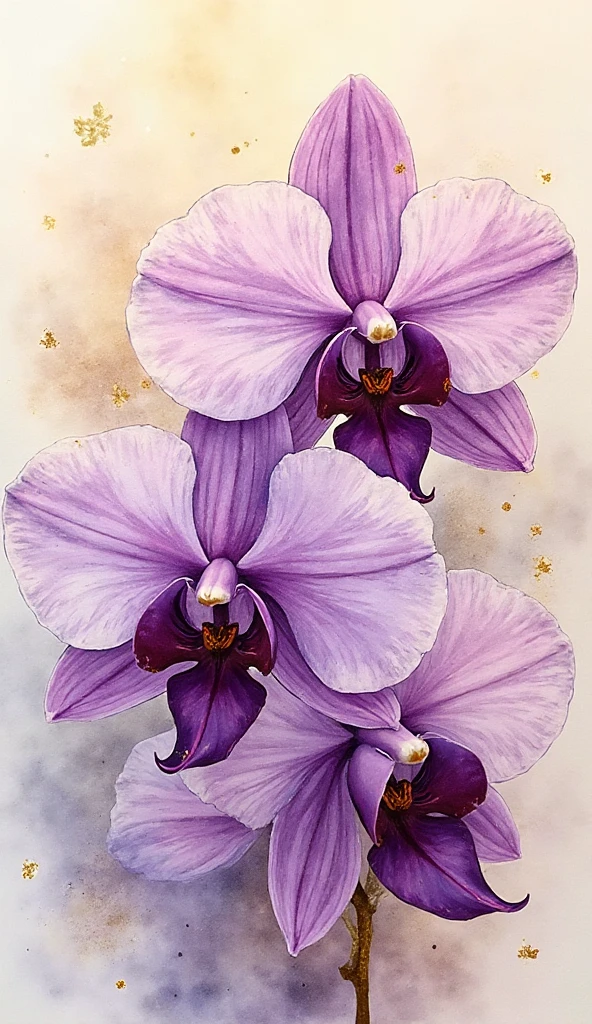 Watercolor flowers, Dendrobium, (masterpiece), (highest quality), (Ultra high detail)