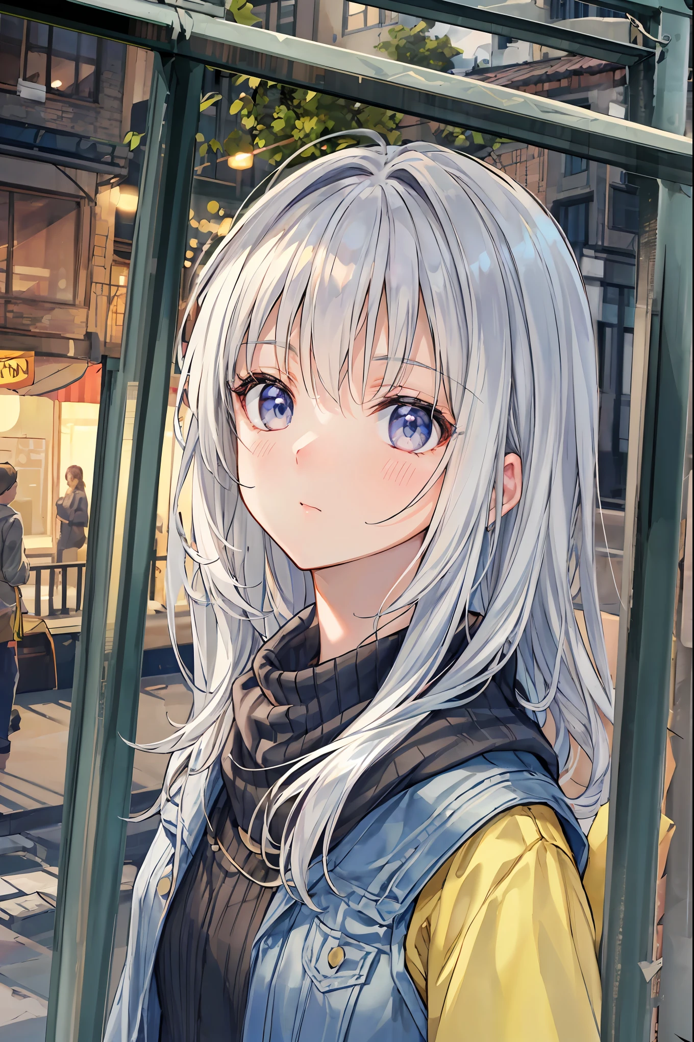 Time traveler, PORTRAIT, modern, Realistic, colorful, Fine, High Definition, 4K, Clear Light, evening, cityscape, three-dimensional effect, shadow, Detailed, Character, Characteristic Details of Her Face, Position, expression, action, 5+ episode, High Quality, photographicな効果, high definition, Detailed Expression, Ambient Background , Textured Effects, Atmosphere Production, Lighting Processing, portrait, realistic, Oil Enamel, detail description, 4K, 8K, high definition, Masterpiece, Super Detailed, photographic, physically-based rendering, Professional, vivid colors, Bokeh