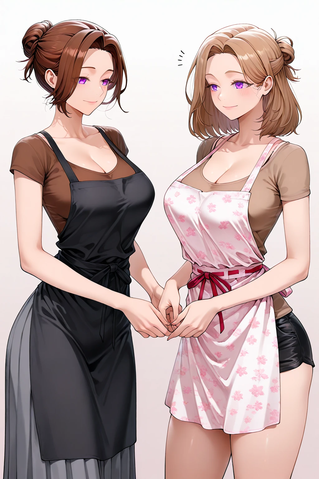 motherly, mother, youthful appearance, milf, shortcut, short hair, light brown hair, mole under the left eye, medieval housewife clothes, apron, , chubby, motherly body, gentle motherly expression