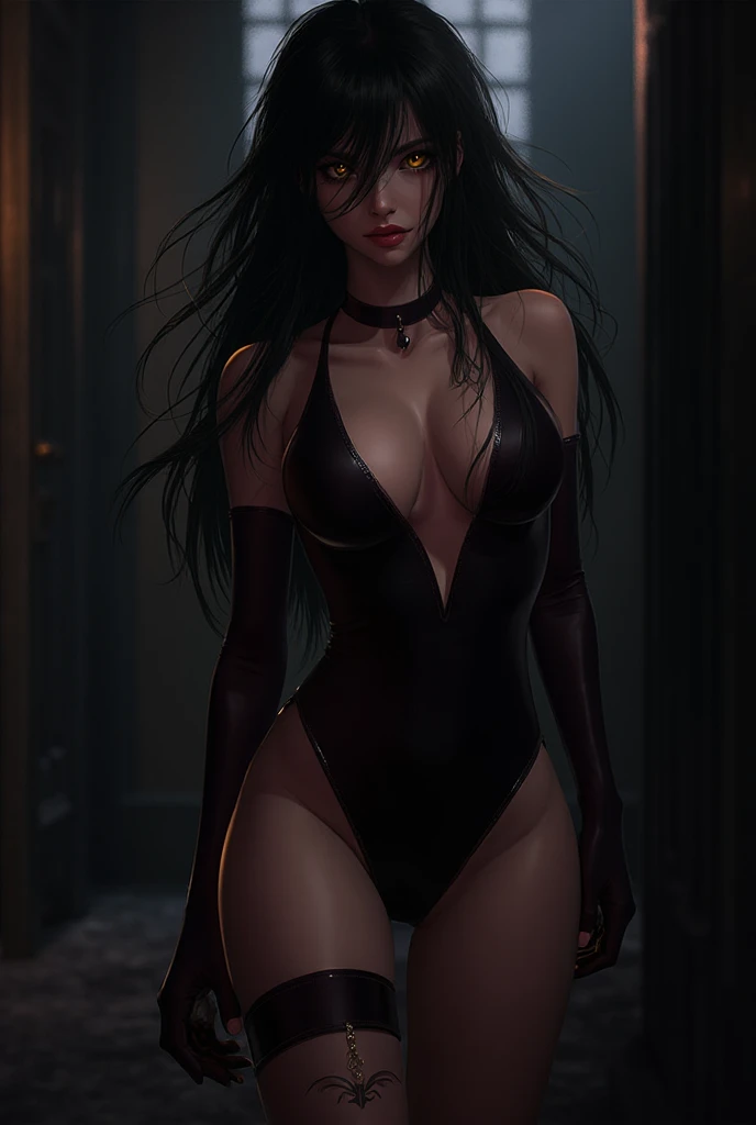 (( tall russian teen supermodel)) ((beautiful face)) ((pale skin)) ((red gloss lipstick)) ((very dark eyeshadows make up)) ((detailed eyes)) ((big bright sky blue eyes)) ((very long messy pitch black hair)) ((sensual lips)) ((wide :1.3)) ((beauty :1.3)) ((perfect slender body torso1.3)) (((wears fantasy gothic black lace long coat with silver ornament, black lace  bottom))) ((silver jewelry choker, black lace gloves, black stocking, earrings)) ((posing  inside dark room with big window, illuminating moonlight)) ((high resolution:1.3)), (dynamic shadows)((photorealistic:1.5)) ((masterpiece:1.3)) (8k) (perfect face) ((best quality:1.4)) (perfect hands and eyes)