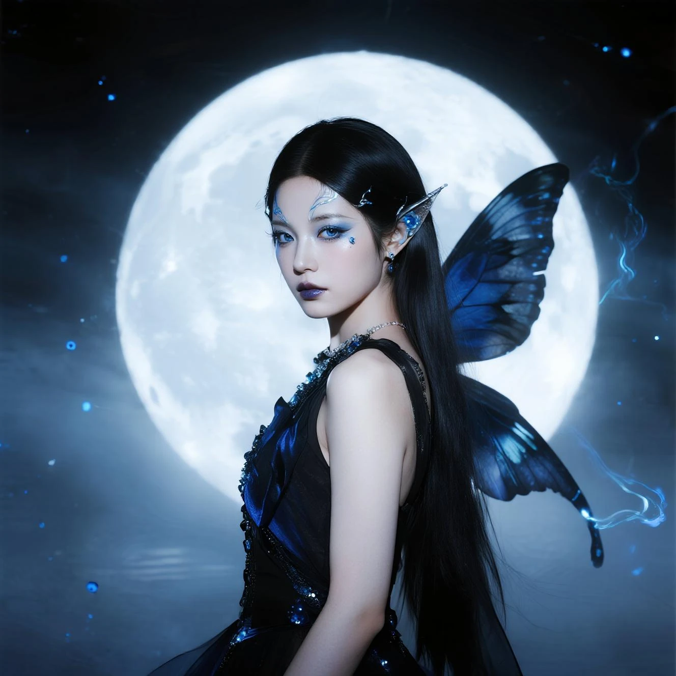 Moon, butterfly and feather。No people。Hollow。