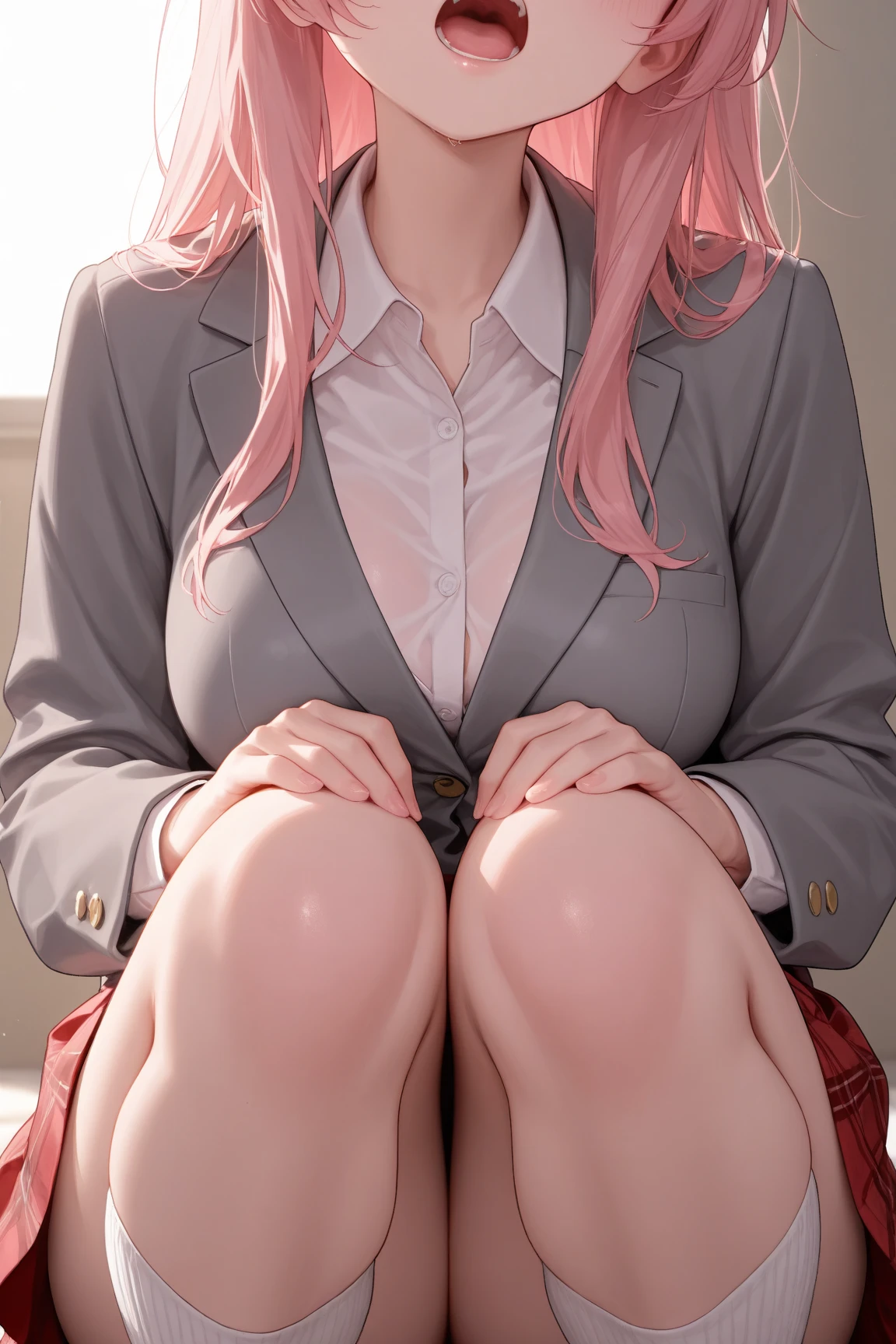 Mafuyukirisu, mafuyu kirisu, (blue eyes, braid, long hair, twin braids, pink hair), , (:1.2)
BREAK , (minishirt:1.3), suit jacket, white shirt, blazer, (school uniform), lying on table, (look from below), ((arm behind on back)), 
BREAK looking at viewer,
BREAK, classroom,
BREAK (masterpiece:1.2), best quality, high resolution, unity 8k wallpaper, (illustration:0.8), (beautiful detailed eyes:1.6), extremely detailed face, perfect lighting, extremely detailed CG, (perfect hands, perfect ),