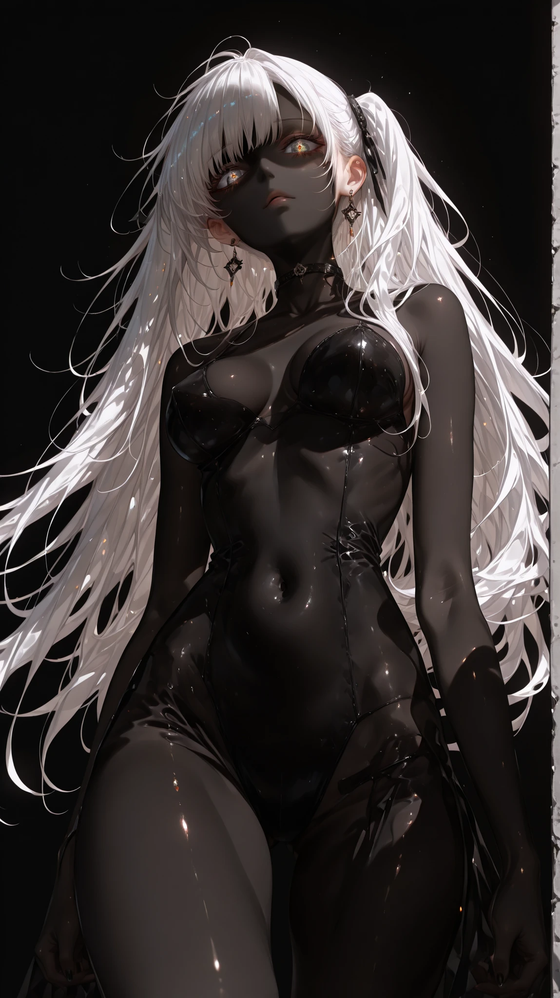 masterpiece, ultra-detailed:1.2, official art, high definition, depth of field, vibrant colors, masterpiece, 8K, high-quality, best quality,

Super realistic, hyper realistic, super detailed atmosphere, 



dark_art_style,dark_light_style,artist:kazutake_hazano, artist:danimaru,[artist:ask_(askzy)], artist:wanke, artist:wlop, artist:fujiyama, artisit:yuyu_(yuyuworks)，artist:hiten_(hitenkei),atrisit:dishwasher1910,in style of ashley wood,in the style of Alex Hirsch,in style of American McGee, 1girl,(shadow face,shadow body,剪影.black background,big long hair,white hair:1.4),(from below"1.6)





, extreme perspective, foreshortening, dynamic pose, 