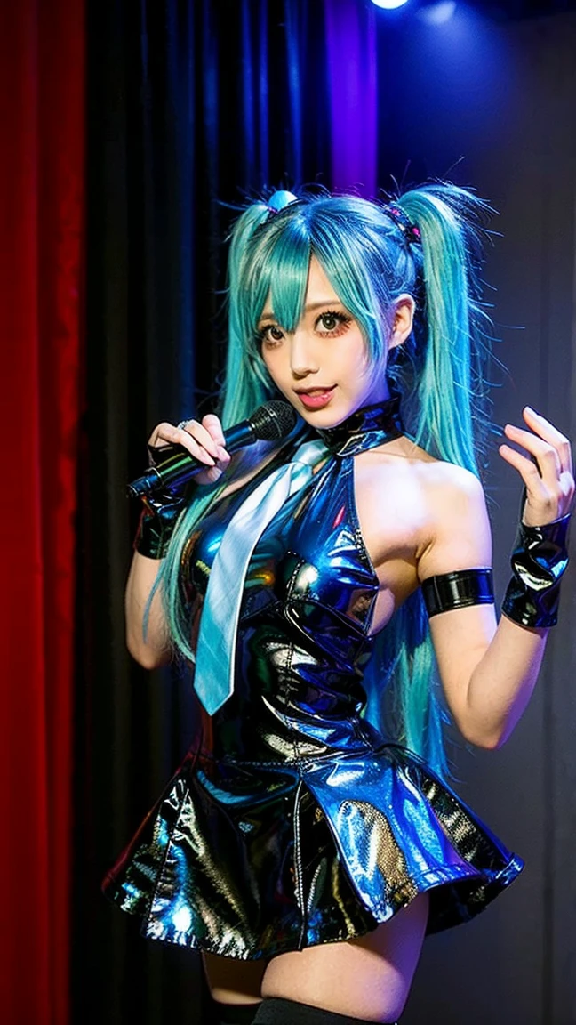 (((front focus))), Keywords: cute girl with big eyes on the tokyo street at night, (((character hatsune miku))), full body, in the dark, low key, love pupils, [shy], Hyperrealist portrait of female by david hockney and alphonse mucha, tosca hair color, long hair, twin tail with pony, master works, best picture quality, super high resolution, higher quality, beautiful girl, female, hair ornament, 8k resolution, blush, thin shoulder strap, dusk ((character on the bed)), magic ring, cinematic light, night city background, Solo, Eyebrow Pattern, Beautiful red Eyes, Beautiful Glow, Best Quality, Illustration, Masterpiece, Best Production, Best Quality, Highly Detailed, burning hair, necklace
((Masterpiece)), ((Highest Quality)), exquisite CG, blue-purple tone, sweet
Beautiful girl with a cute smile ((big smile)), long leg, big ass, huge breast, hot girl, dynamic pose, (((hatsune miku idol costume)))