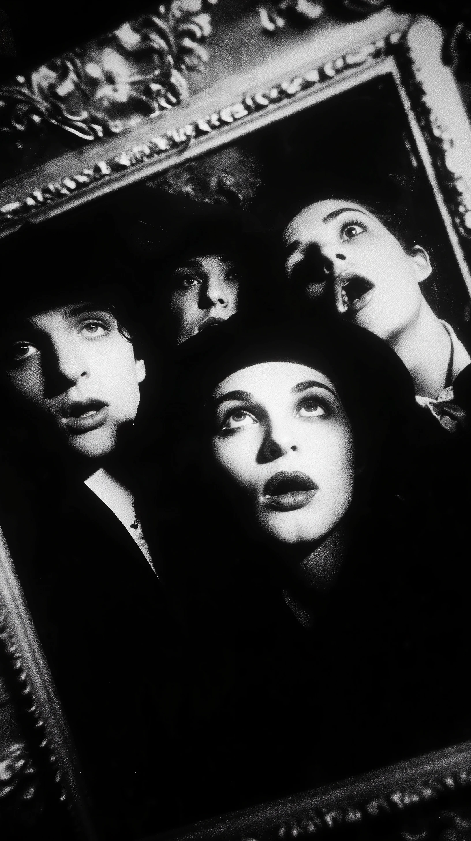 Cinematic frame , blanco y negro, artistic style, shocking situations of strange people, William Klein style photography.