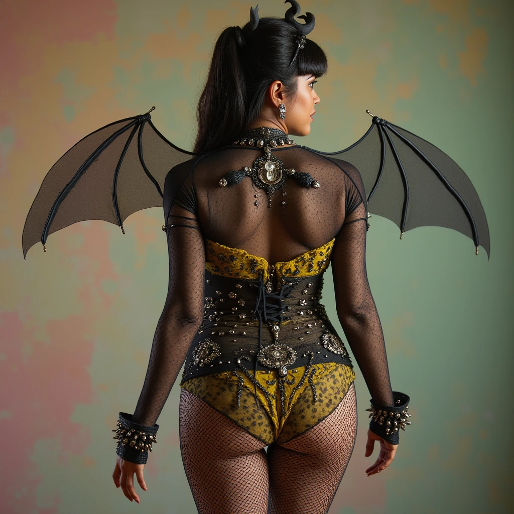 (masterpiece), (highest quality), (detailed), Light Layer, Shiny skin, (intricate detailed , Tight clothes, , Demon wings growing from the back,hair ornaments :1.2), Cute Devil, Brown Hair, Black choker, Long Hair, Princess cut with bangs, (woman:1.1), Deep in the forest