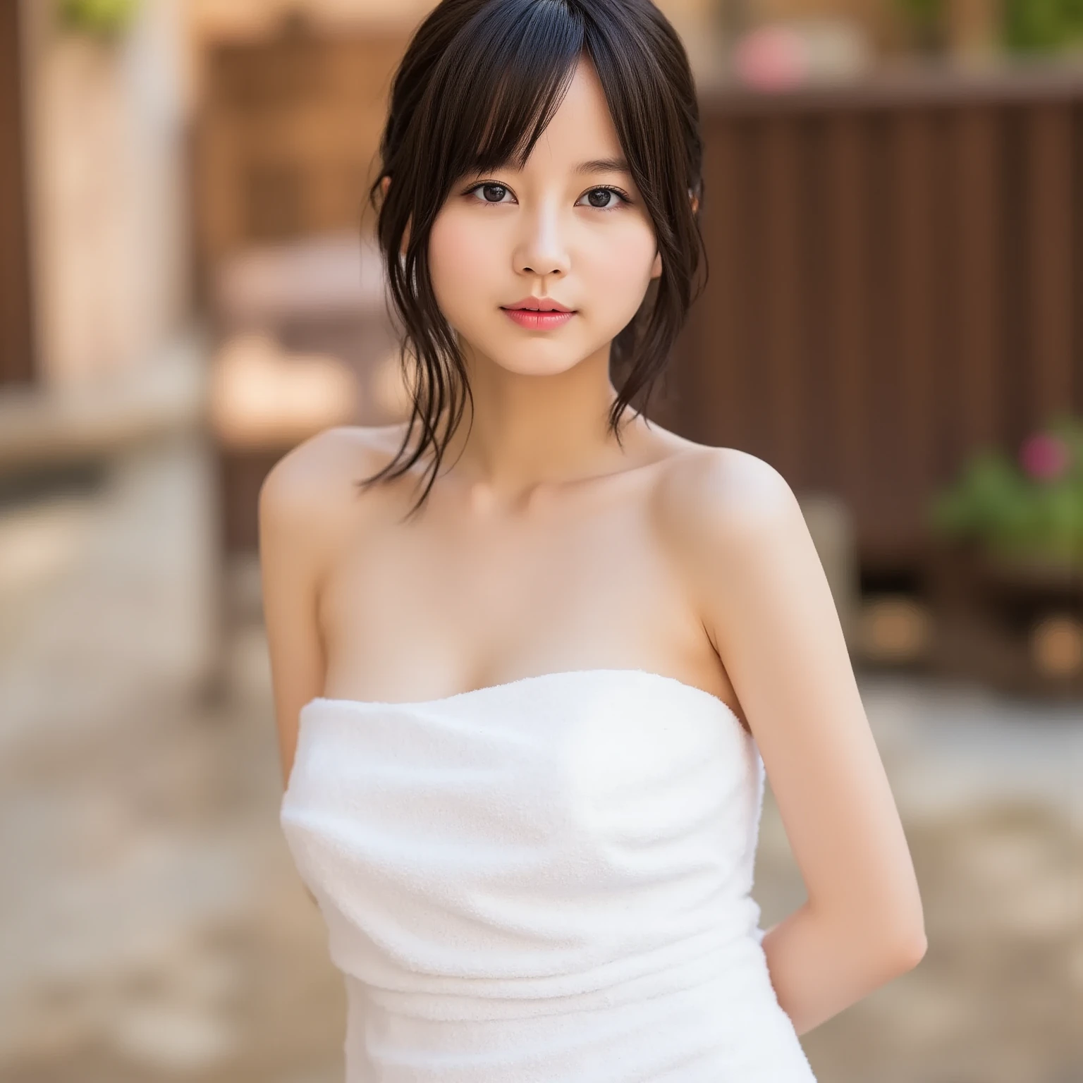 (8k, RAW photo, best quality, masterpiece, ultra high res, photorealistic, detailed face, detailed skin, 1girl, solo:1.2), (minako), standing, upper body, , (huge_breasts, sagging breasts:1.4)