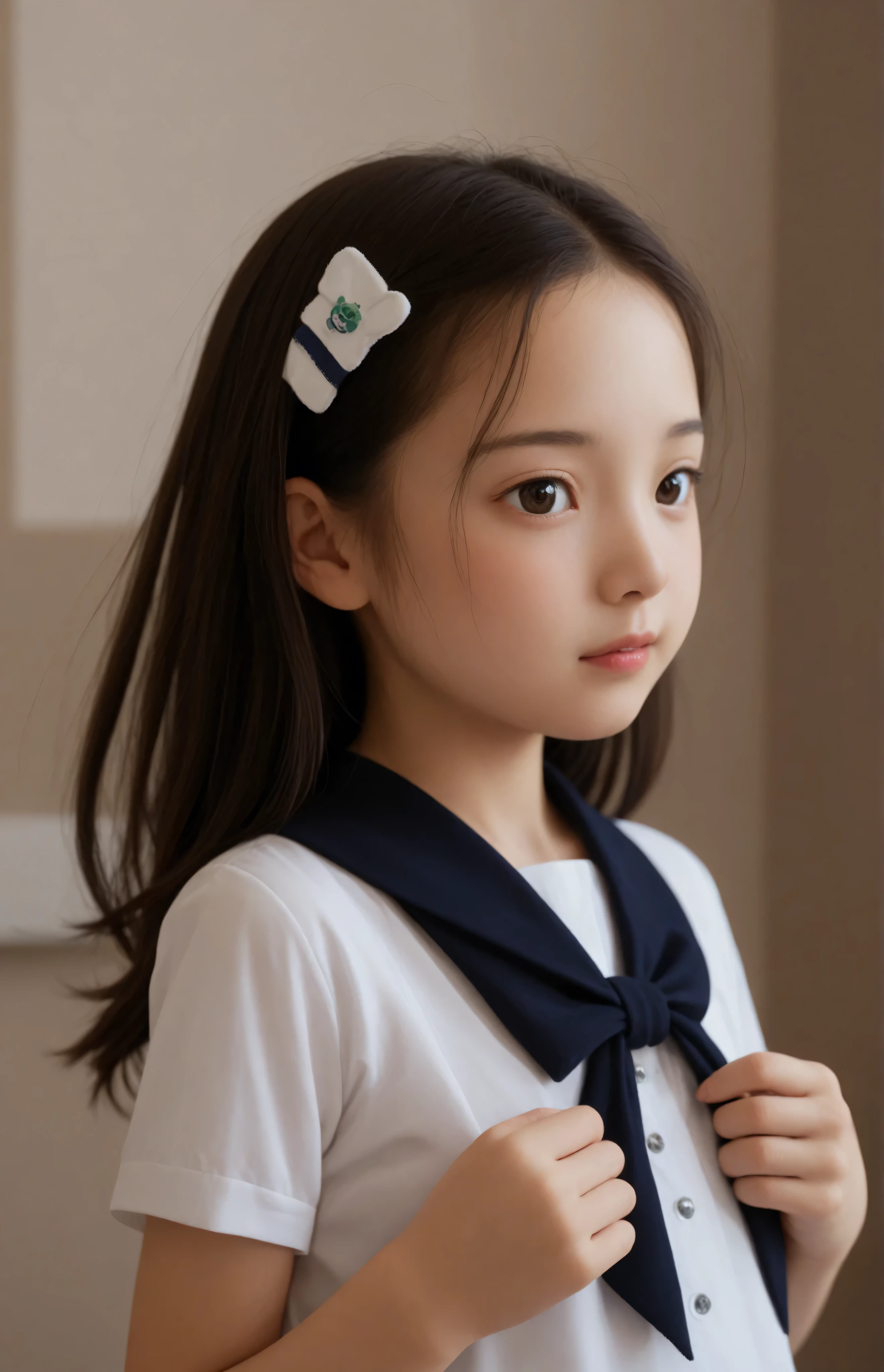 かわいいyounger女の子,slender,Rating_Safety,score_6_up,score_7_up,score_8_up,score_9,short,skinny,small waist,slender body,(tiny:1.2),younger,ネイビーブルーのスイムスーツを着たyoungerMade in Japanの少女が、,Hair elastic,Hairpin,realistic, from above ,(big breasts:0.3),small breasted,Made in Japan,SHORT LEGS,Smile Yan,thin thighs,(thin thighs:1.5),thin arm,Narrow Shoulder,brown eyes,viewer with sexy eyes,very thin,黒い髪,dark haired