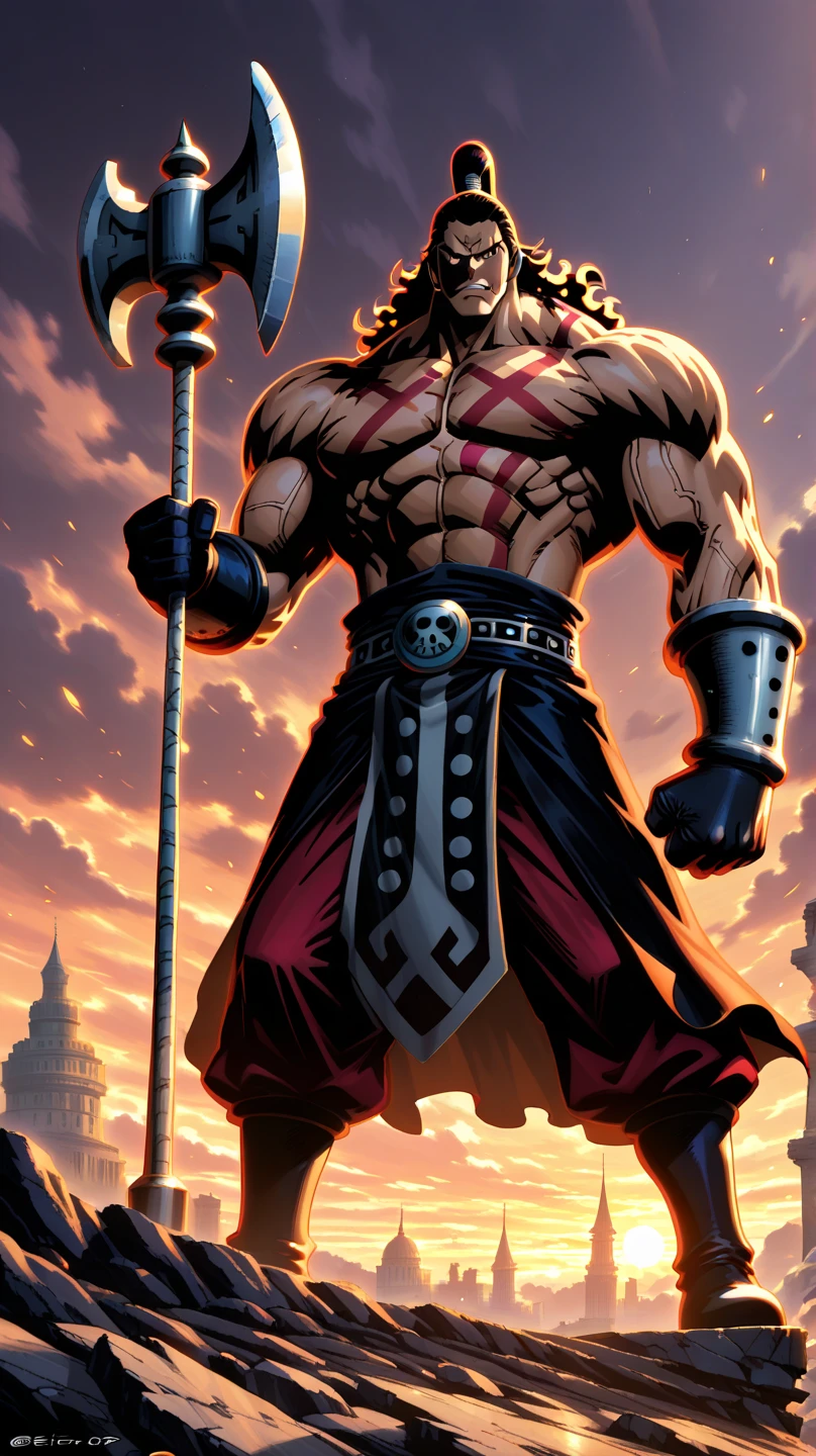 Super Detailed Dynamic Shot of Lord Dracula's Centerpiece Medieval Arab Warrior with a Red Turban Scary Face Hokuto No Ken Structure Muscular Face Scary Kenshiro Walking With His Moroccan Army