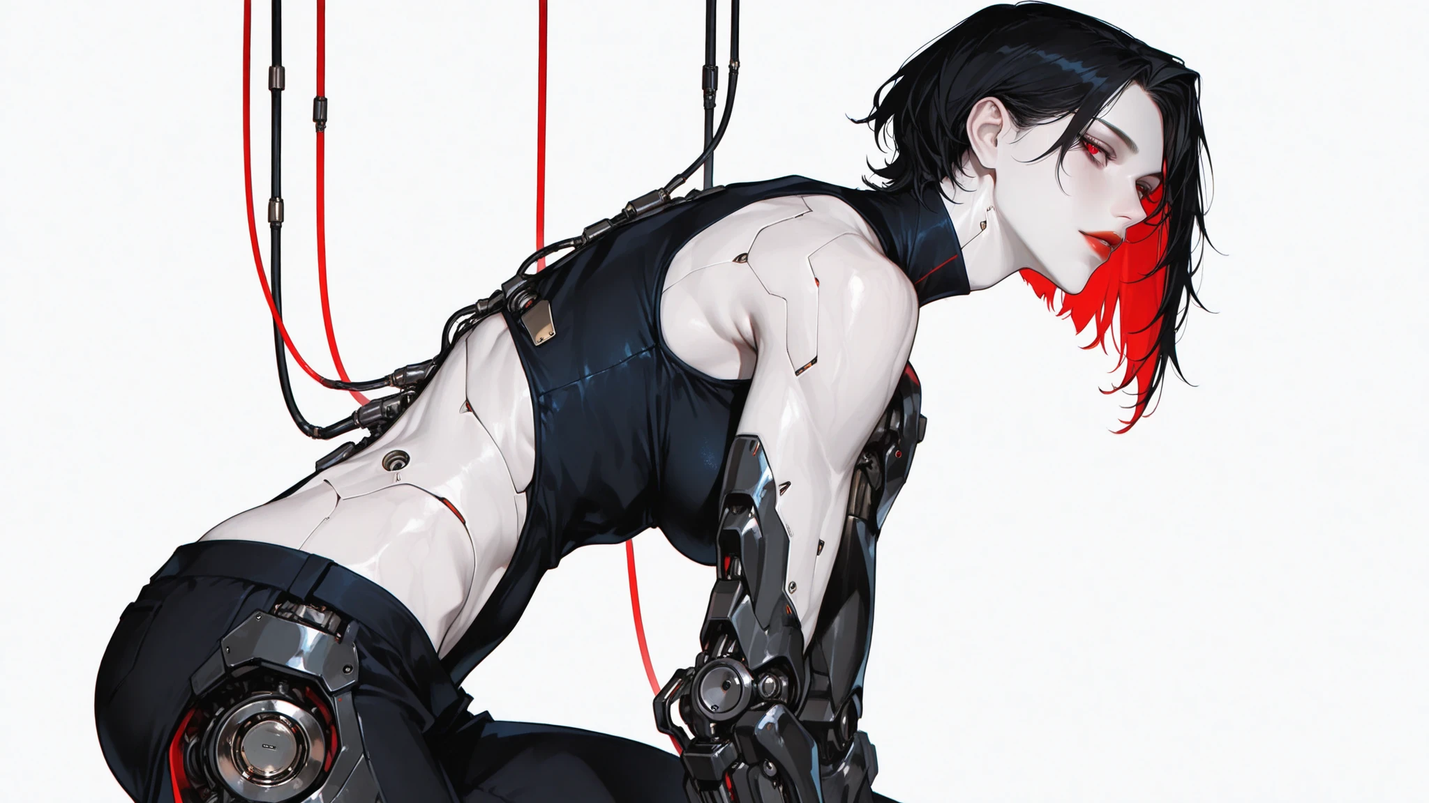 (((Masterpiece))), ((Best Quality)), (Super Detail), (CG Illustration), (Very Evil and Beautiful)), Cinematic Light, ((1 Mechanical Girl)), Single, (Mechanical Art: 1.4), ((Mechanical limb)), (Blood vessel attached to a tube), ((Mechanical spine attached to the back)), ((Mechanical cervical vertebrae attached to the neck), (Back to the viewer)), expressionless, ( Wires and cables attached to the head and body: 1.5), Science Fiction, Apocalypse, Ruins, (Lower Body Integrated with Mechanical Devices), (Blood: 1.5), Cruelty, Absurdity, , Fusion with Machines, Doomsday Time, Super Future, Inorganic, Laboratory, Restraint, (Beautiful Indulgence: 1.2), (1 Girl: 1.3), Body Wrapped Around Mechanical Tentacles