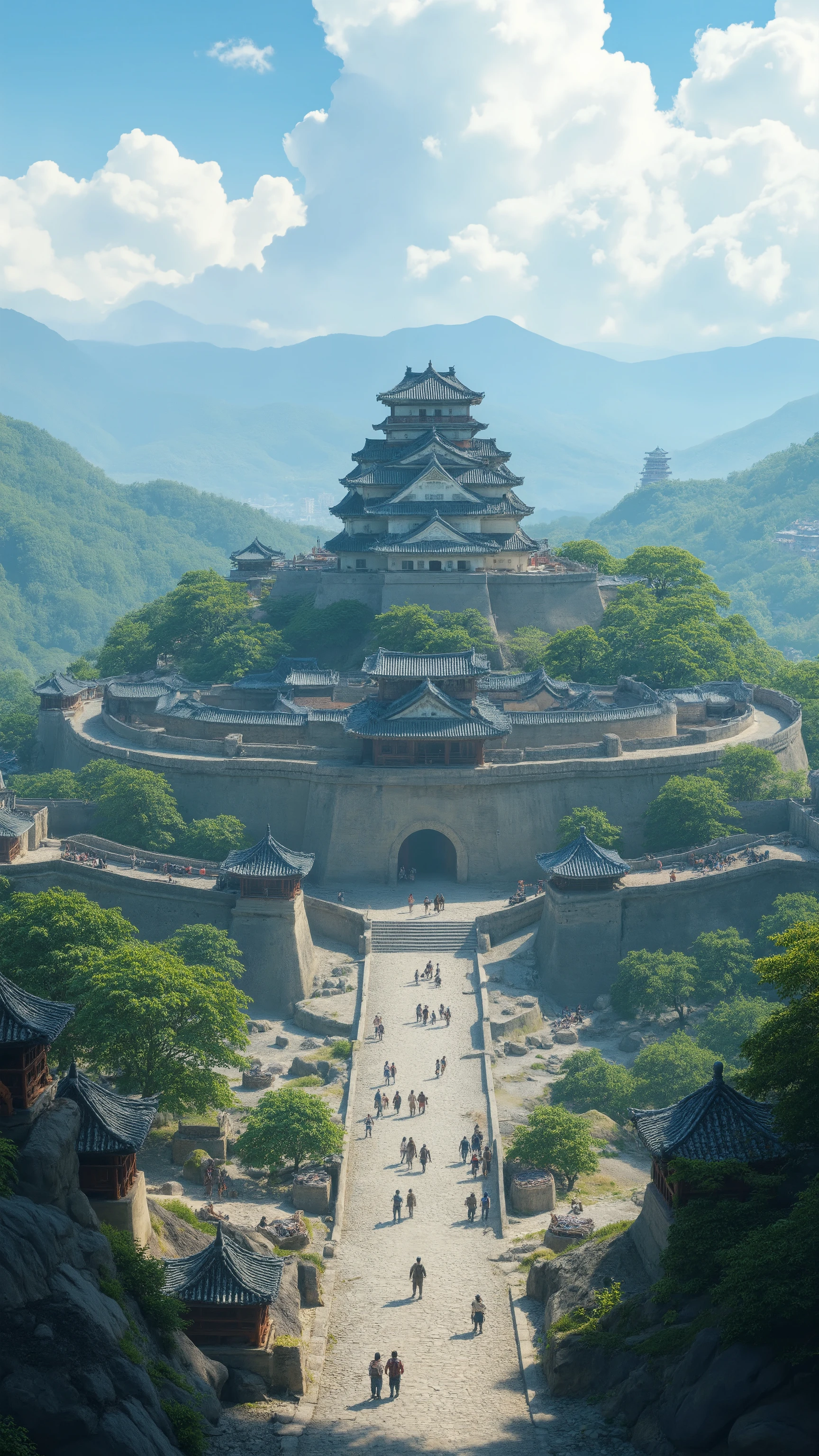 in high-definition images、Battle of Hakoya-seki、ロス・トランの写真です♪絵のように美しい背景、Hakoya-seki city walls and pavilions、digital painting、cyberpunk、High definition background is an ancient castle、China's Dream City、非常に詳細なdigital painting、Highly detailed view in front of the gate、Detailed Scenery。