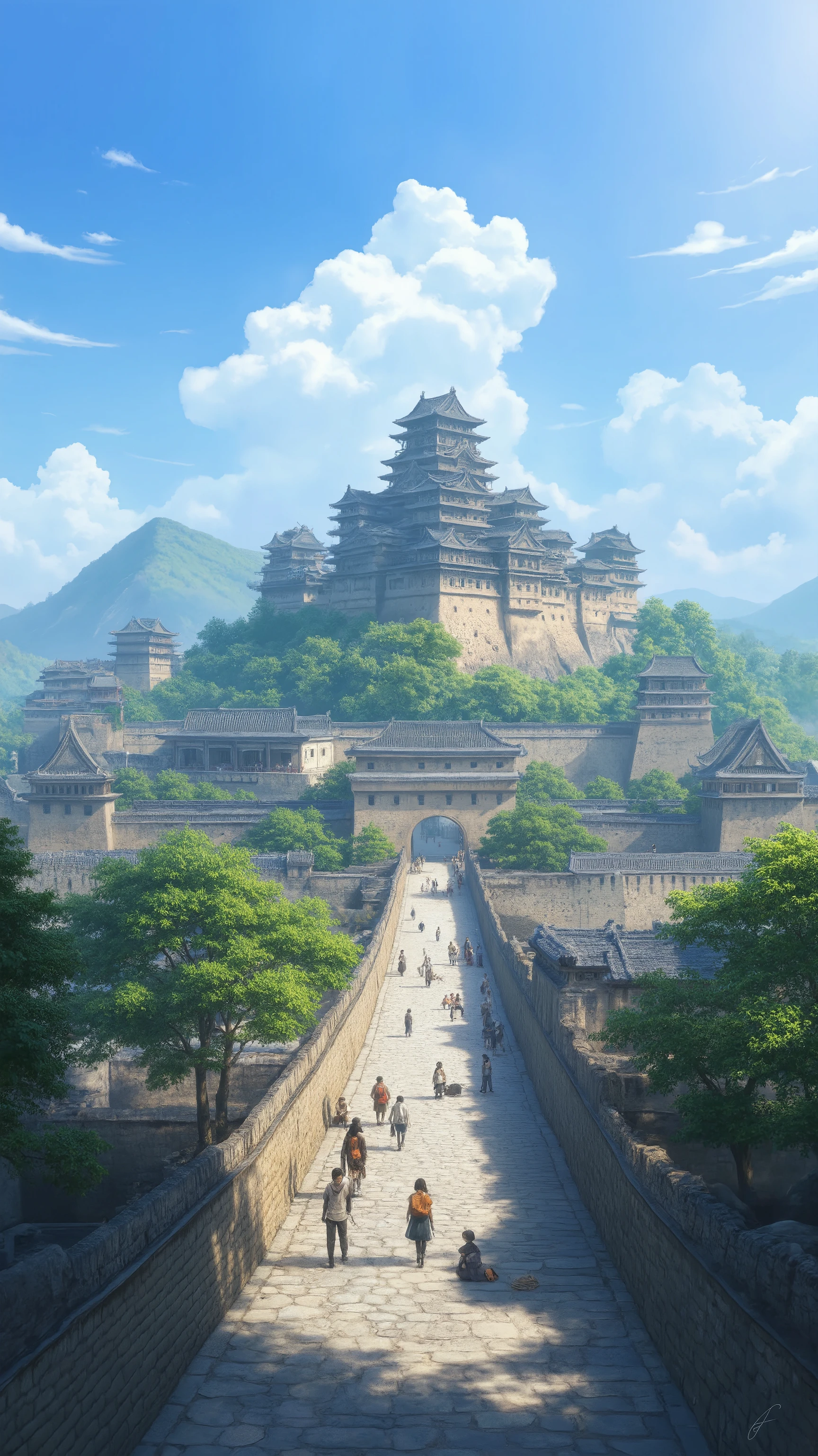 in high-definition images、Battle of Hakoya-seki、ロス・トランの写真です♪絵のように美しい背景、Hakoya-seki city walls and pavilions、digital painting、cyberpunk、High definition background is an ancient castle、China's Dream City、非常に詳細なdigital painting、Highly detailed view in front of the gate、Detailed Scenery。