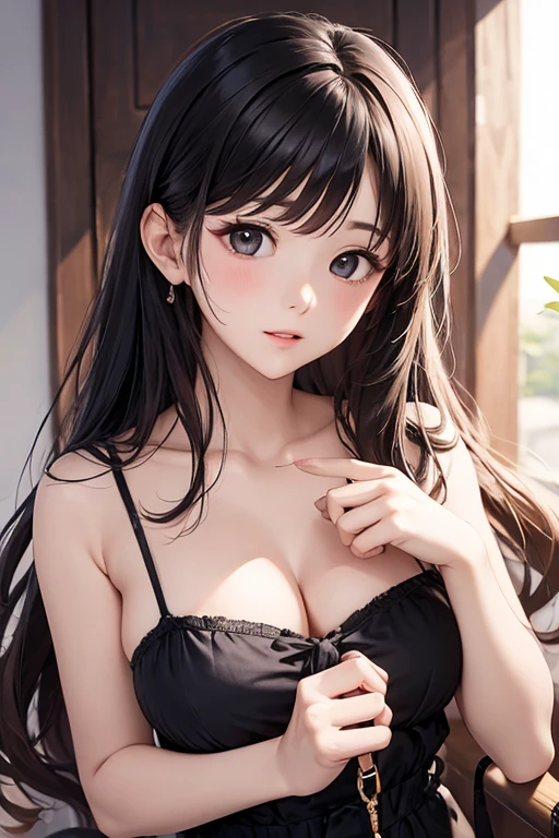 woman taking pictures, laugh, be happy, long hair, straight hair, Exquisitely detailed skin, During the day, One day in summer, natural light, detailed face:1.2, Sharp focus, Hasselblad Photography, Masterpiece, Light makeup, movie light, 4k, best quality