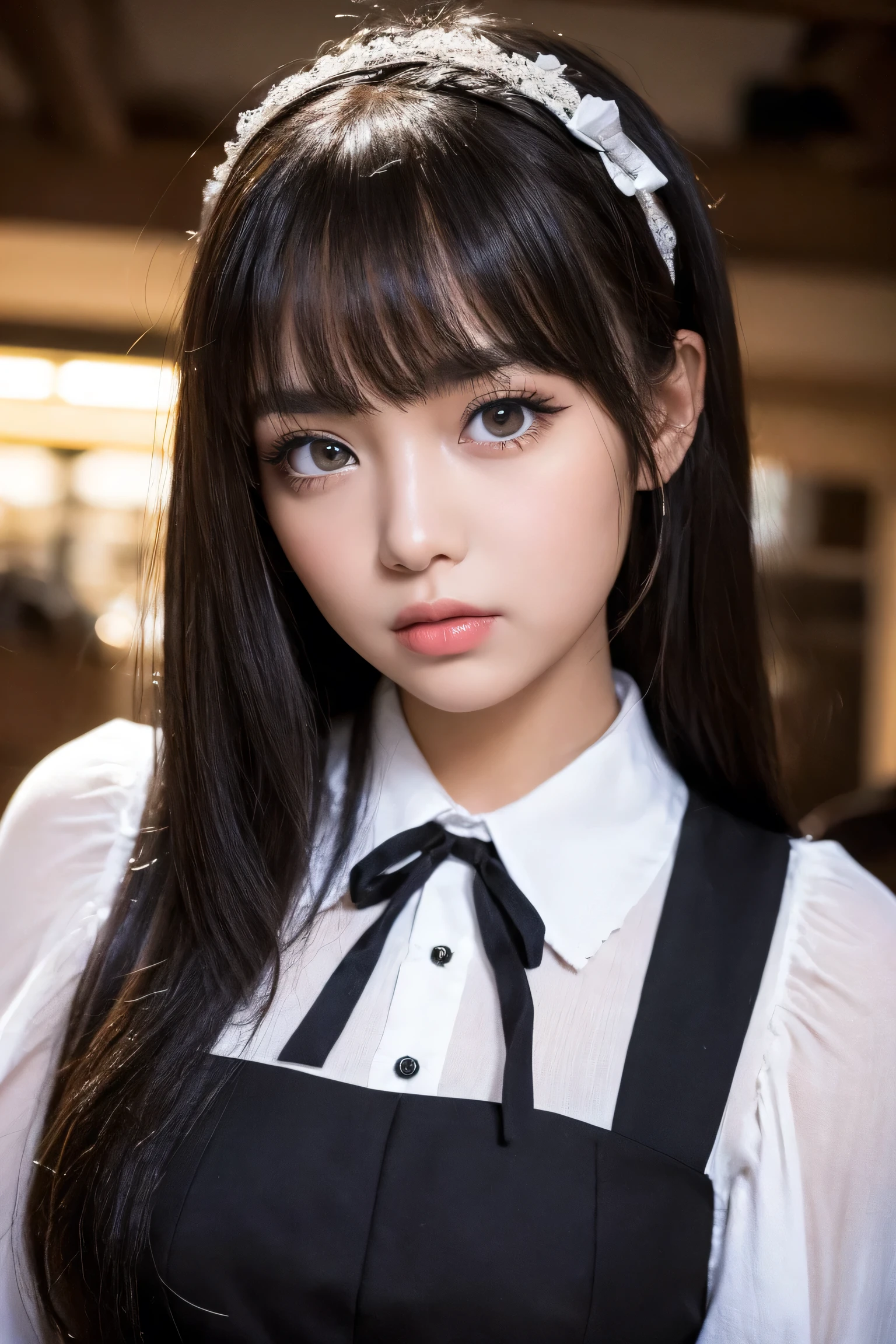 {masterpiece}, {Highest Quality}, { in fine detail}, {high definition}, {beautiful detailed eyes:double big eyes:mascara: teardrop bags:long eyelashes}}, {natural lips}, {girls:18 years old}}, {Exquisite and beautiful face, eyes and skin }, {Original photo, Young face, cute}, {thin body}, {{{quick bangs:princess cut}}, {high school girl who dislikes H}, {by train}, black gothic lolita