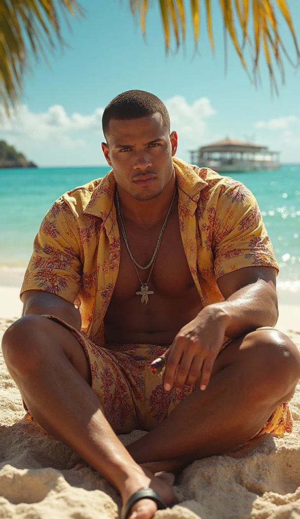 Jamaican Man,perfect body,Sport and Skinny boy body, 18 years old,Handsome face,Smiling face, good mood.,Jamaican nationalityJamaican ethnicity,Jamaican skin color,ฺฺBlack hair color,realistic hair color,Buzz Cut Hair style,(Best quality, 8k, Masterpiece).,highest detail, superior quality, natural lighting, beautiful, sexy, correct , good composition,realistic shapes, realistic skin tones,Natural eyes,realistic eyes,looking up at viewer,Realistic convex crotch,Prominent crotch,huge crotch,tight crotch,vpl,realistic muscles,Realistic wrinkles on the skin,Realistic arms and legs,Realistic face,realistic hair,Make a sexy and  face, man focus,amazing composition, front view, HDR, volumetric lighting, ultra quality, elegant,He was wearing tight Yellow and Dark Green Calvin Klein  and curved legs.,Post a ,Realistic pose,He is standing in the Caribbean-style backyard of a Jamaican home.,The background is the Caribbean-style backyard of a Jamaican home.,realistic background.,detailed hair,full body,Fujifilm XT3 photorealistic art by midjourney