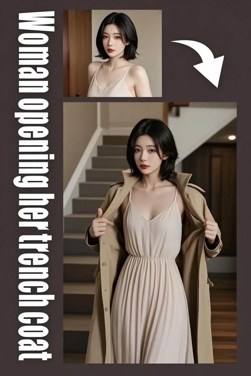 Woman opened her trench coat(Reset version)