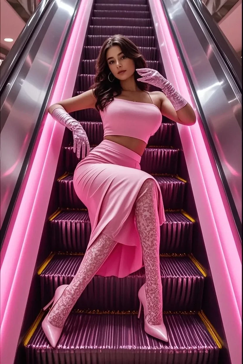 Beautiful woman on the escalator