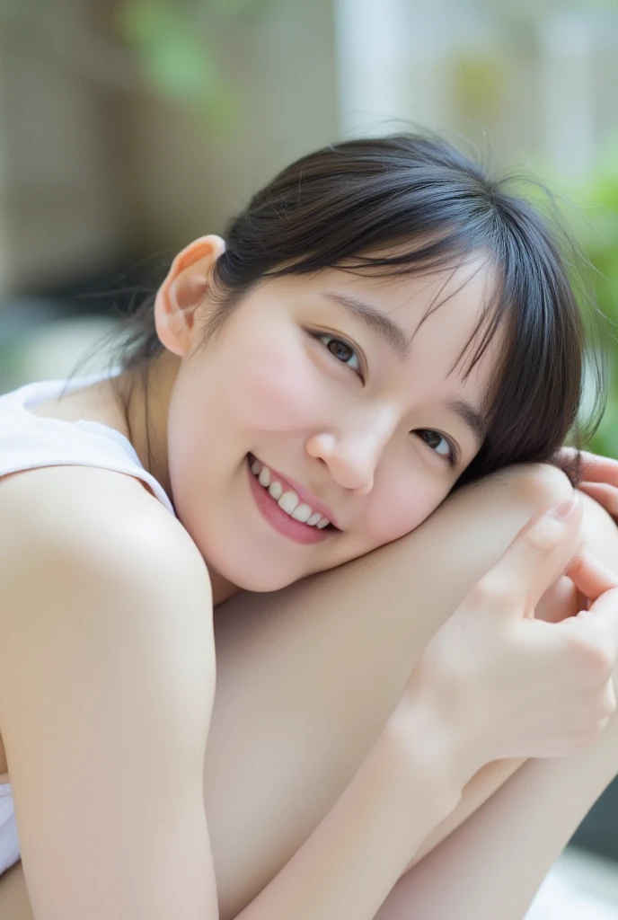 masterpiece, Cinematic Lighting, ultra high resolution, accurate, Super Details, Advanced Details, High Quality, Award-winning, Highest品質, Highest, 16k wallpaper, super detailed face, very elaborate eyes, pale blue eyes, super detailed lips, Shiny crimson lips, Ultra detailed hair, (brown long hair, high ponytail), Realistic Textured Skin, perfect anatomy, perfect fingers, Big Breasts, emphasizes cleavage, slender body, abs, thin waist, curvy body, thin thighs.
(front view:1.5, from below:1.3), (She's wearing a flesh-colored micro bikini、it's very small like a string).
((standing with her legs wide open:1.5)), (Arms at your sides, clenches his fist), ((Pose with her pubis sticking forward)), cute smile:1.5,