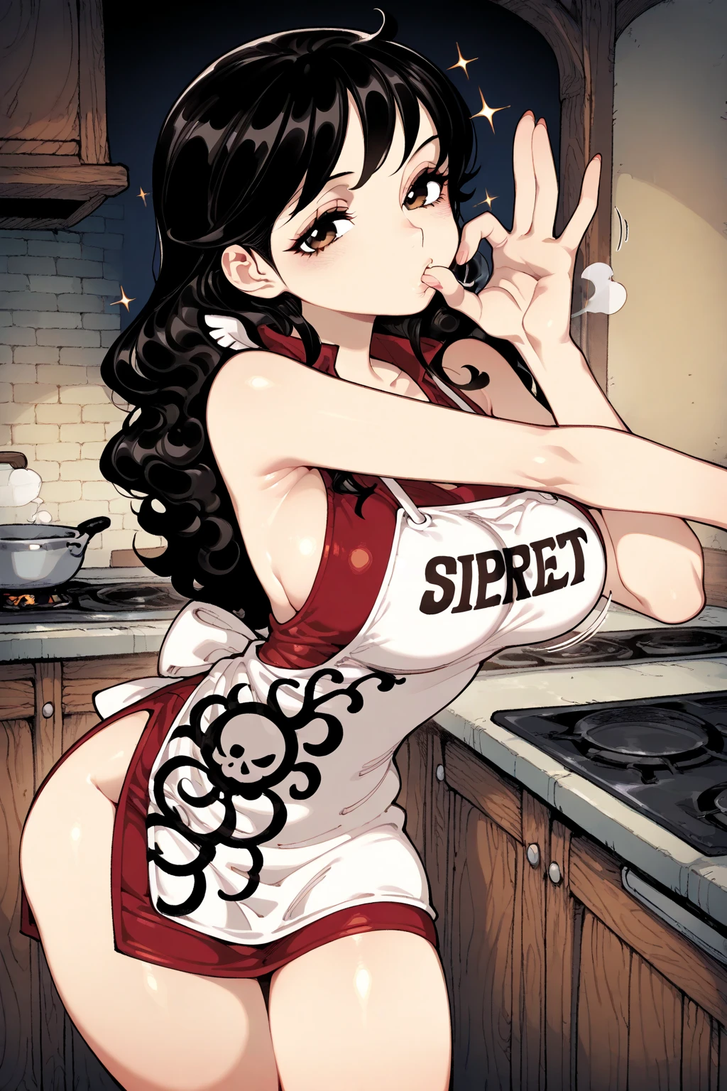 (small ???????:1.3), (perky ?????:1.1), (pointed ?????:1.0), (miritary magazine cover:1.3)，(from below:1.1),(from side:0.9),masterpiece, 1girl, Amazing Cleavage:1.1, thin waist, big ???, Raised ????, small ??????: 1.3, posed cleavage:1.2、solo, open mouth, have a cute grass of cute beergrass,black hair, dark green eyes, dress, ???? shoulders, jewelry, collarbone, sidelocks, hairband, earrings, indoors, off shoulder, sweater, arms behind back, plant, short hair with long locks, gild hairband, sweater dress:1.2, off-shoulder sweater, red sweater, dark gord hair, big side hair, very long side hair,is rendered in (masterpiece: 1.2, best quality), with (ultra high resolution) and an exquisite (depth of field). This masterpiece is not only visually stunning but also tells,A scene of cooking in the kitchen by classroom ,looking at viewer,