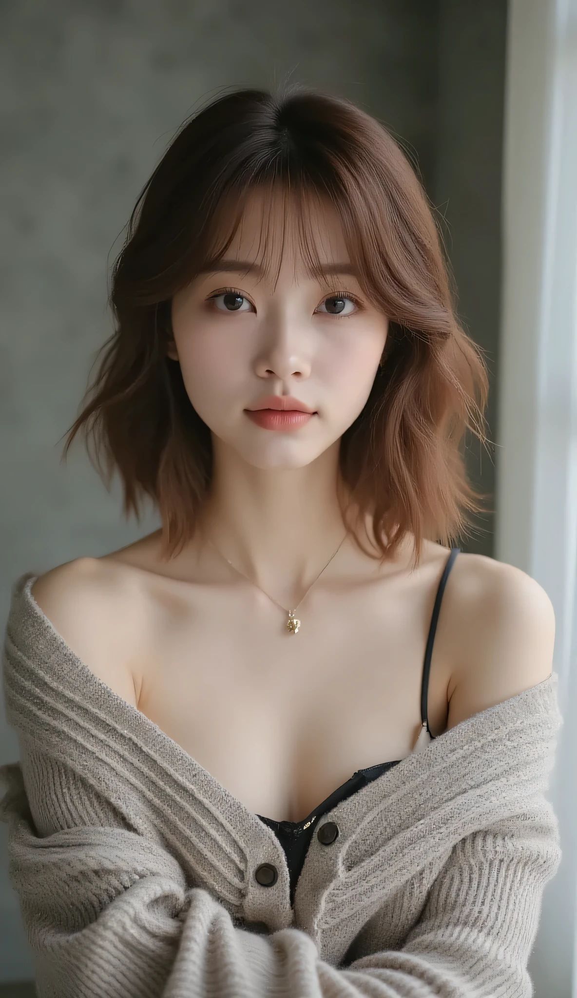 (masterpiece:1.3), (8k, Photorealistic, Raw photography, Top image quality: 1.4), Japan high school girls、(Random hairstyles:1.2)、cleavage of the breast:1.2、Super Detail Face、Eye of Detail、double eyelids、Bring your chest together、sharp focus:1.2、prety woman:1.4、light brown hair、top-quality、masterpiece、超A high resolution、(Photorealistic:1.4)、Highly detailed and professional lighting smile、Loose and light knitwear、Shoulder out、slender、serious facial expression、short-haired、Fatal position,(masterpiece:1.3), (8k, Photorealistic, Raw photography, Top image quality: 1.4), Japan high school girls、(Random hairstyles:1.2)、cleavage of the breast:1.2、Super Detail Face、Eye of Detail、double eyelids、Bring your chest together、sharp focus:1.2、prety woman:1.4、light brown hair、top-quality、masterpiece、超A high resolution、(Photorealistic:1.4)、Highly detailed and professional lighting smile、Loose and light knitwear、Shoulder out、slender、serious facial expression、short-haired、Fatal position