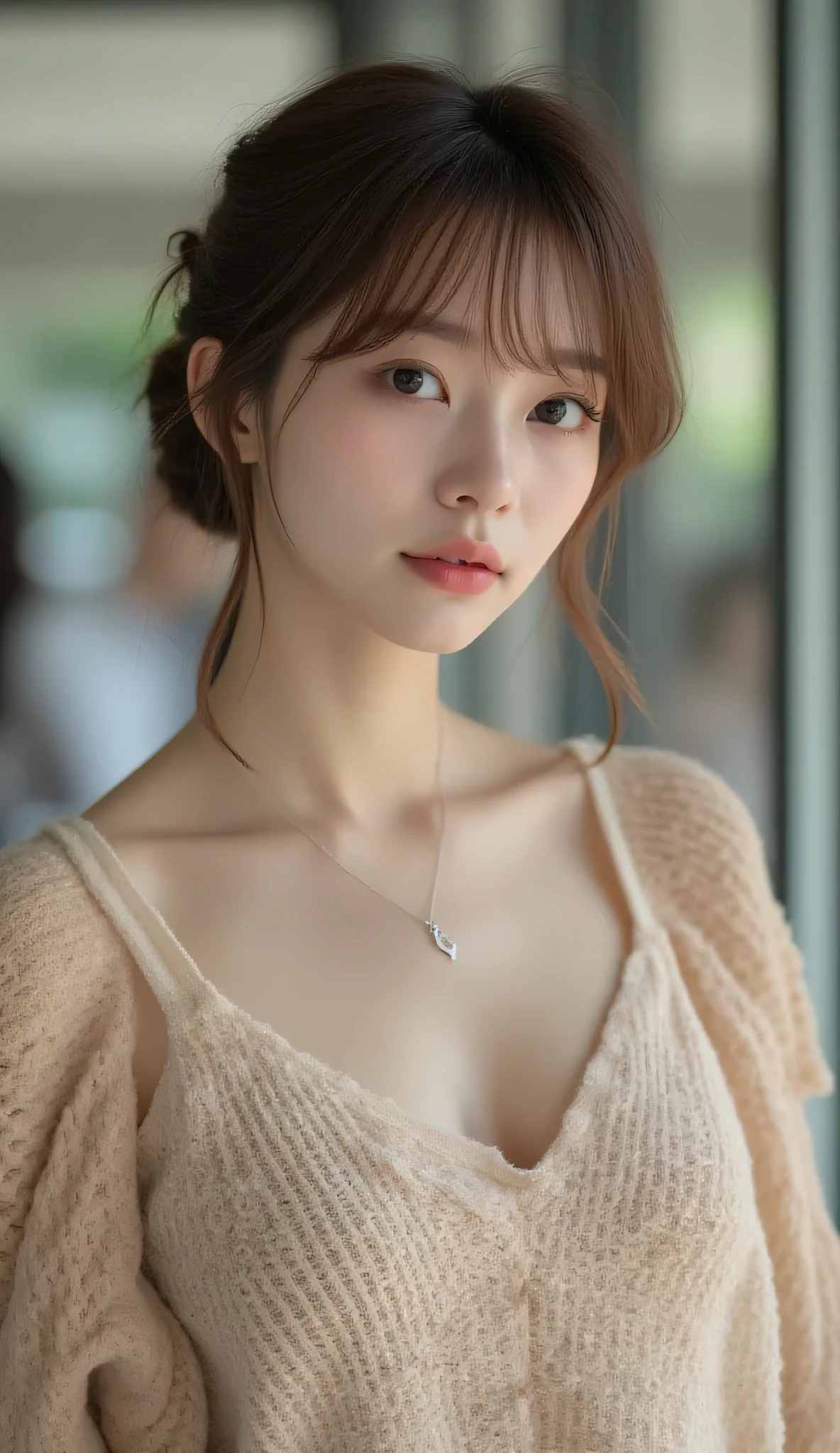 (masterpiece:1.3), (8k, Photorealistic, Raw photography, Top image quality: 1.4), Japan high school girls、(Random hairstyles:1.2)、cleavage of the breast:1.2、Super Detail Face、Eye of Detail、double eyelids、Bring your chest together、sharp focus:1.2、prety woman:1.4、light brown hair、top-quality、masterpiece、超A high resolution、(Photorealistic:1.4)、Highly detailed and professional lighting smile、Loose and light knitwear、Shoulder out、slender、serious facial expression、short-haired、Fatal position,(masterpiece:1.3), (8k, Photorealistic, Raw photography, Top image quality: 1.4), Japan high school girls、(Random hairstyles:1.2)、cleavage of the breast:1.2、Super Detail Face、Eye of Detail、double eyelids、Bring your chest together、sharp focus:1.2、prety woman:1.4、light brown hair、top-quality、masterpiece、超A high resolution、(Photorealistic:1.4)、Highly detailed and professional lighting smile、Loose and light knitwear、Shoulder out、slender、serious facial expression、short-haired、Fatal position