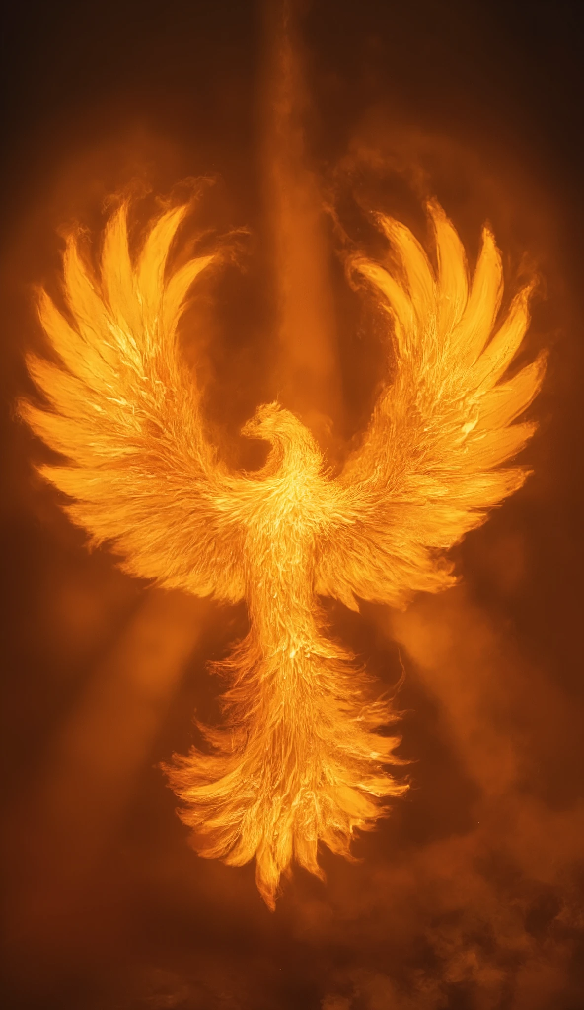 Ancient mythology style, Archangel Uriel is being of unparalleled light erupting in golden sunflares that form a Phoenix around his angelic beauty, flame radiating and abstract like living flame layered like leaves in dmai style yellow, orange red、The moment it flies with its flaming wings spread wide、makes you feel vitality in a majestic atmosphere、There is a pile of ash underfoot、Dynamic composition with a full body up、had a dark background、emphasizes a fantasy atmosphere、 beautiful and delicate depiction 、Artistic Perfection、masterpiece, best quality, amazing quality, Inspired by the cosmic artistry of Android Jones, the futuristic visions of Ash Thorp, and the ethereal landscapes of Simon Stalenhag, rendered in 8k resolution with holographic astral cosmic illustration techniques, and a touch of Pablo Amaringo's visionary style; ultra-high resolution; a perfect balance of light and shadow; incredibly detailed rendering; cinematic quality; evocative atmosphere; grand, magnificent, and hyper-realistic.