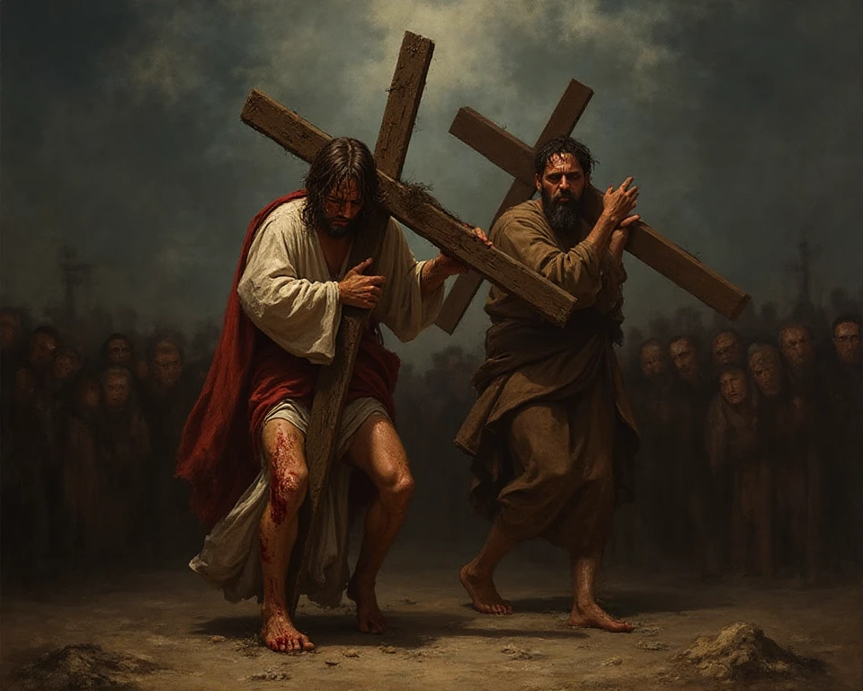 Jesus Cristo na Cruz, Roman soldier approaches and kisses Jesus on the mouth