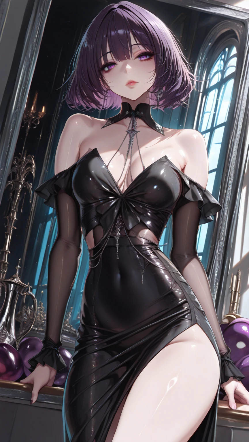 digital painting, anime style, 1girl, woman, (hyperdetailed Goth:1.3) angel, cameltoe, lingerie, [:casual, casual costume design,:0.2], bombshell hair, violet and purple hair, Flipped Out Hair, (small breasts:1.5), thicc hourglass figure, caucasian, cloud,vertical fantasy settlement at the end of reality<lora:EnvyStarlightSeductress01:1>