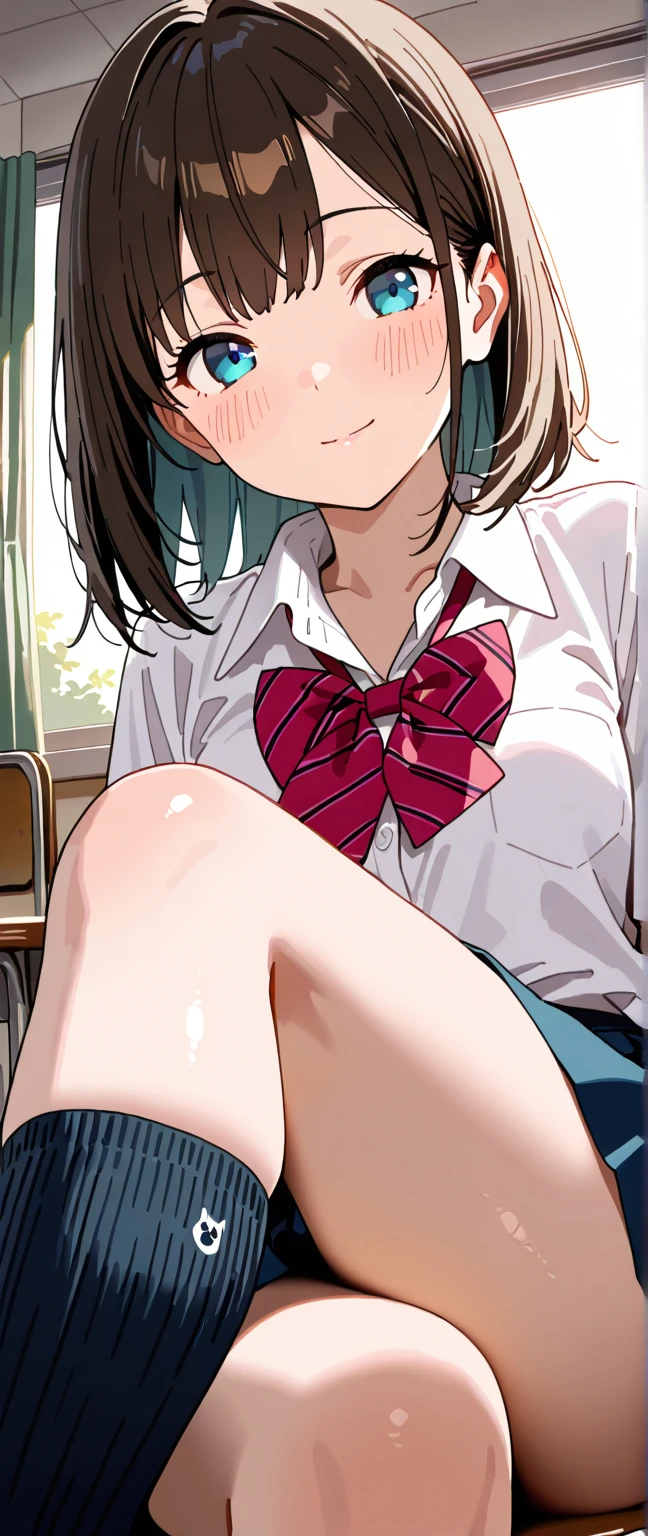 ((masutepiece,Best Quality)),girl with, Solo、1 persons、kawaii,((14-year-old junior high school girl:1.5)),flat chest,Beautiful detailed black eyes, School uniform, Black hair,bluntbangs,straight haired、Long,disgusted eye, lightsmile, groin, ‎Classroom,Sleeping, (Sweating:1.3), Lying down,(Clear liquid is dripping from her crotch:1.2), Coercion of sexual sensations, bashful, Heavy breathing, (Steam breath:1.2), spread Vaginal,Trembling girl,（:1.3),Tears at the corners of the eyes,,,(vaginal,SEX:1.5),Woman on top,(Ejaculation into the vagina:1.3)