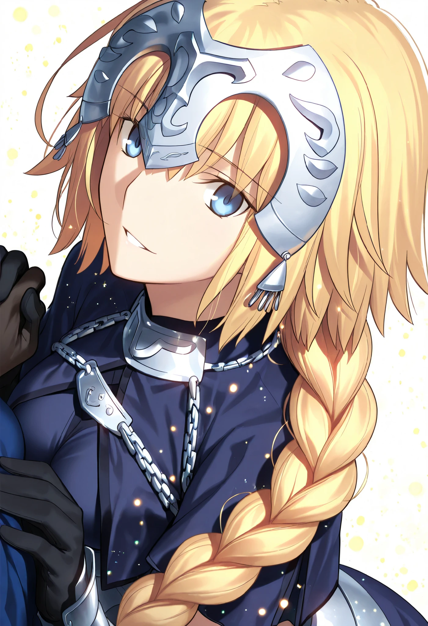 masterpiece, , absurdres, highres, detailed background, high resolution, masterpiece, necessary, , best quality, quality, necessary, details, High details, Precise, 8k ,(white background, simple ground),((colorful light particles, powder light, shiny light )), from side, close up, upper body, ,
2girls , face focus , symmetry , yuri , holding hands ,, Takeuchi Takashi (type-moon, tsukihime) style, takeuchi takashi style, (aged up:1.2), head tilt, light smile,(from above), ,
jeanne d arc, \(fgo\), light blue eyes, tsurime, jeanne d arc, blonde hair, medium hair, tsurime, single braid, ((very big braid, huge braid)), , armor, armored dress, black gloves, huge braid, dress, , gloves, headpiece, blue dress, ,small breasts ,(looking at viewer), parted lips, ,,