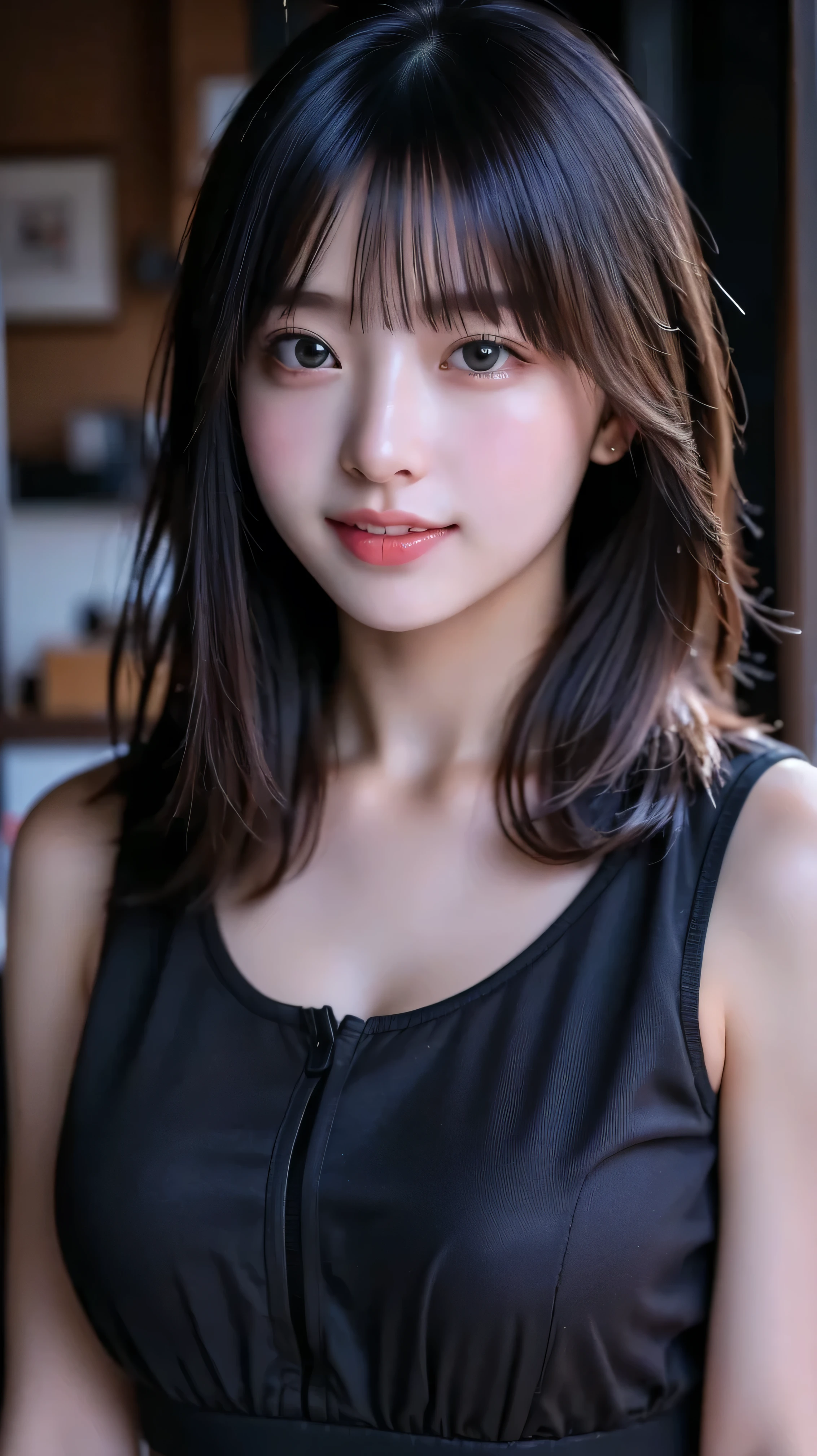 (Highest quality:1.4),(masterpiece:1.4),(Realistic:1.4),(Realistic:1.2),(超High resolution, RAW Photos:1.4),(High resolution, Very detailed:1.2),(8K:1.2),Cinematography,a photo of a dark-haired,Her hairstyle is a short bob with bangs.,One Girl,alone,(In underwear),((Upper Body:1.3))